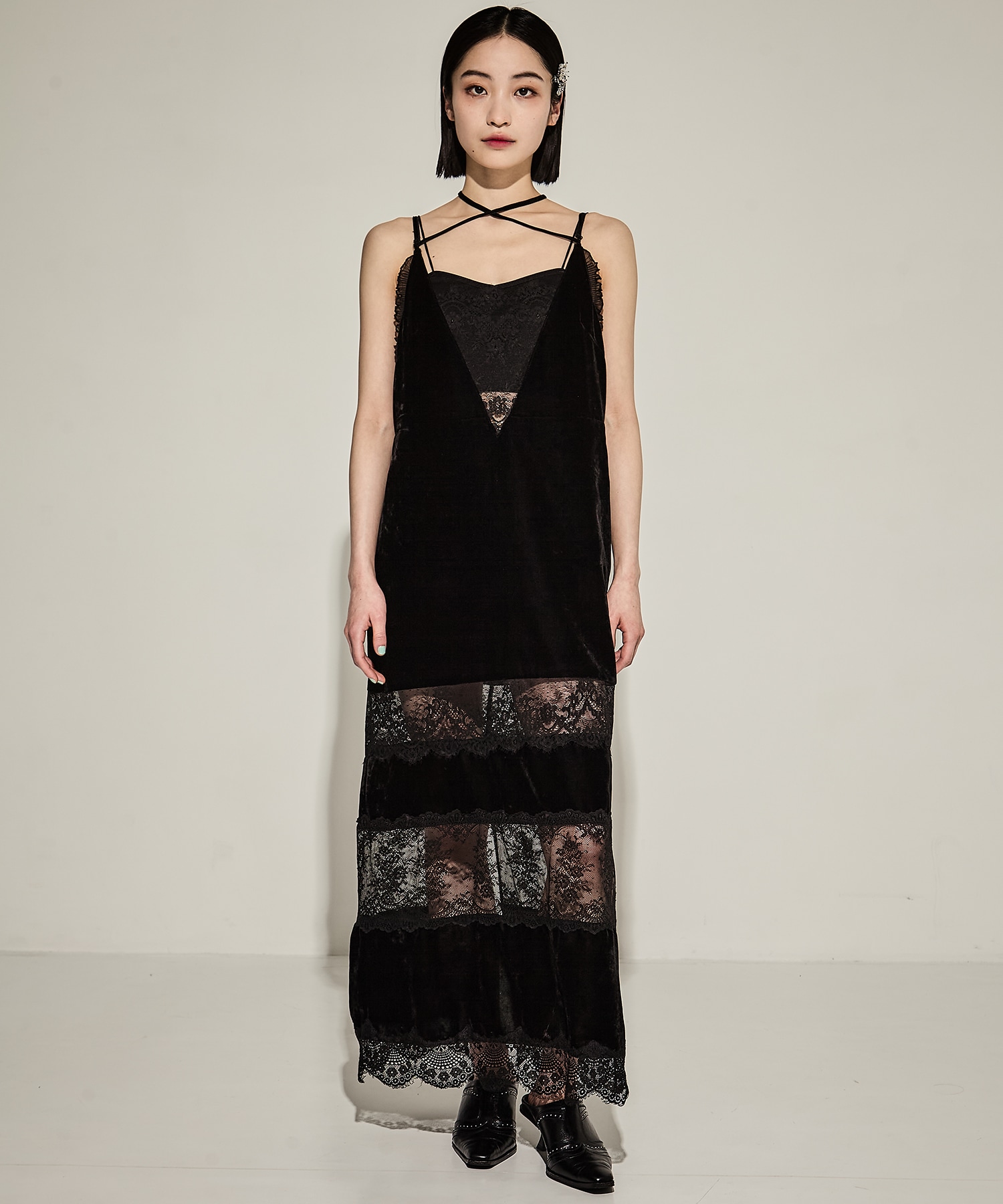 別注black lace velour camisole dress tanakadaisuke