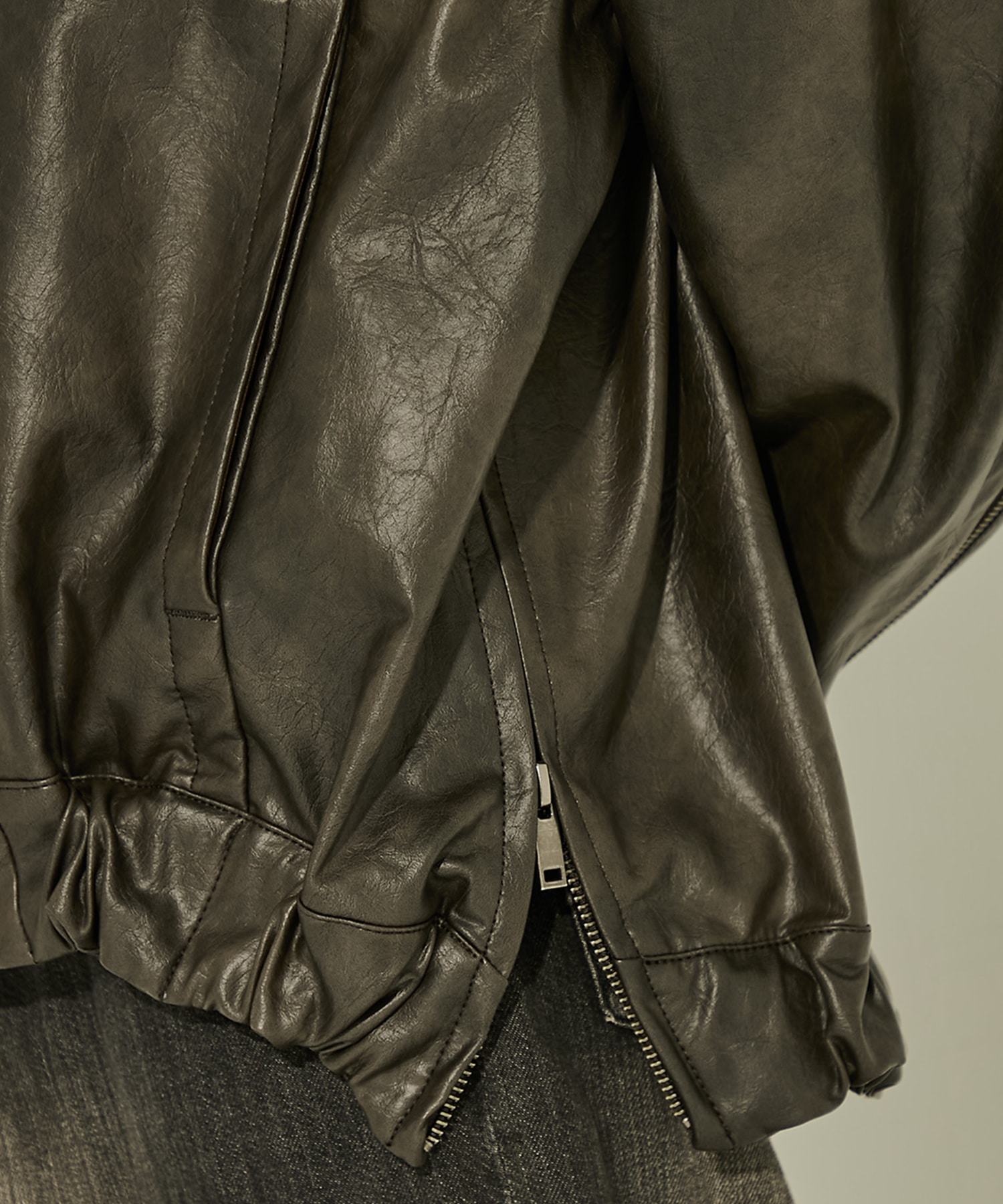 Faux Leather Stand Collar Blouson STUDIOUS