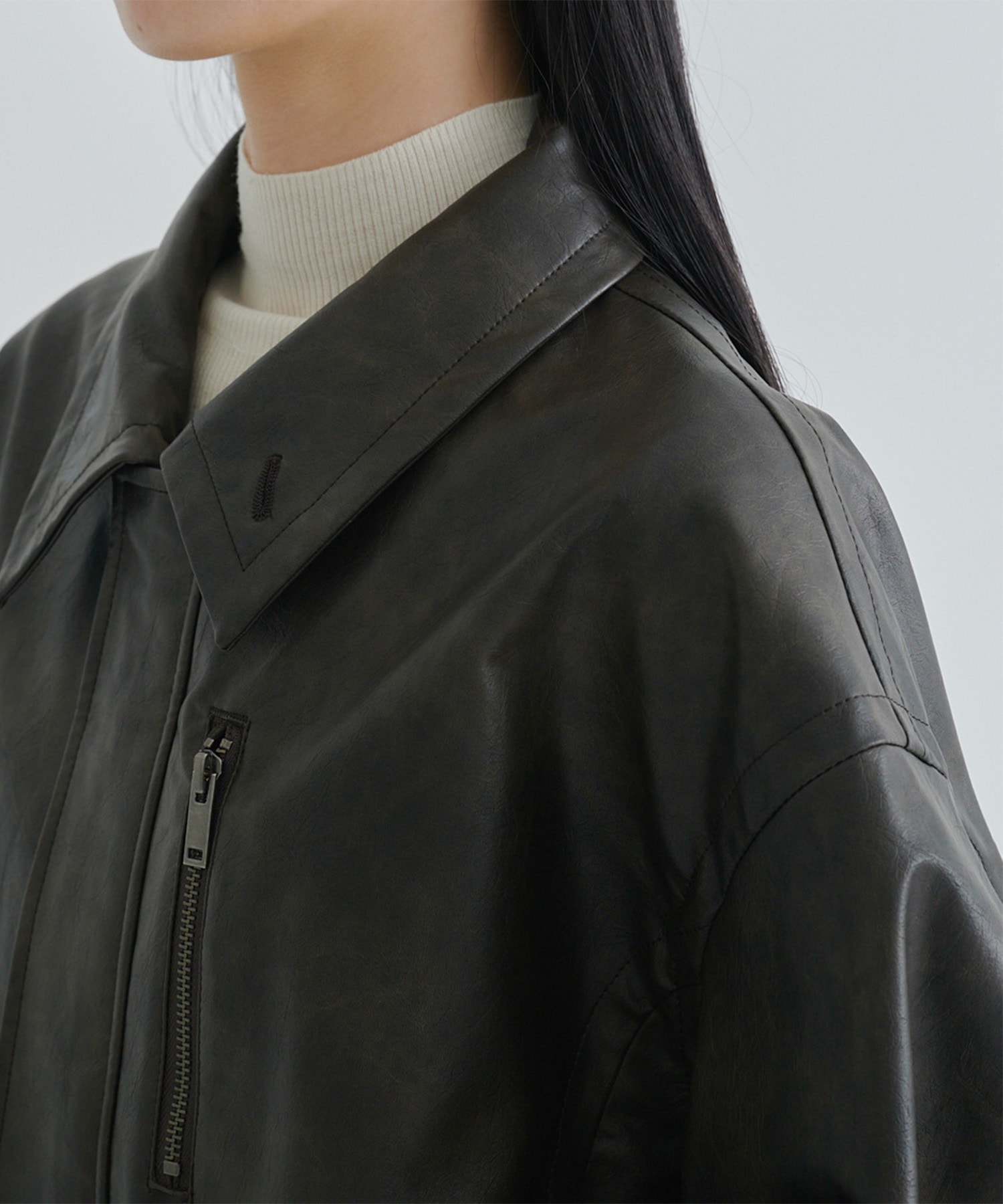 Faux Leather Stand Collar Blouson STUDIOUS