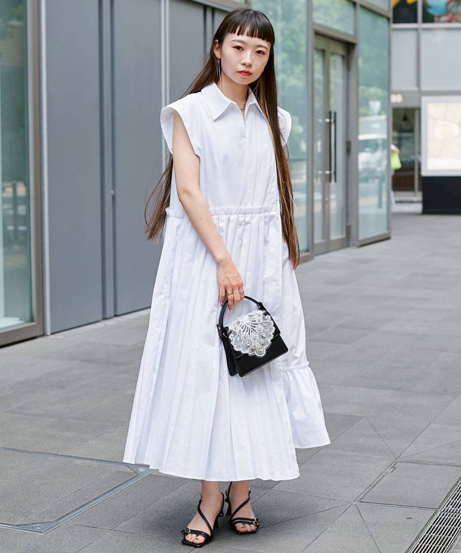 Asymmetry pleats one-piece STUDIOUS