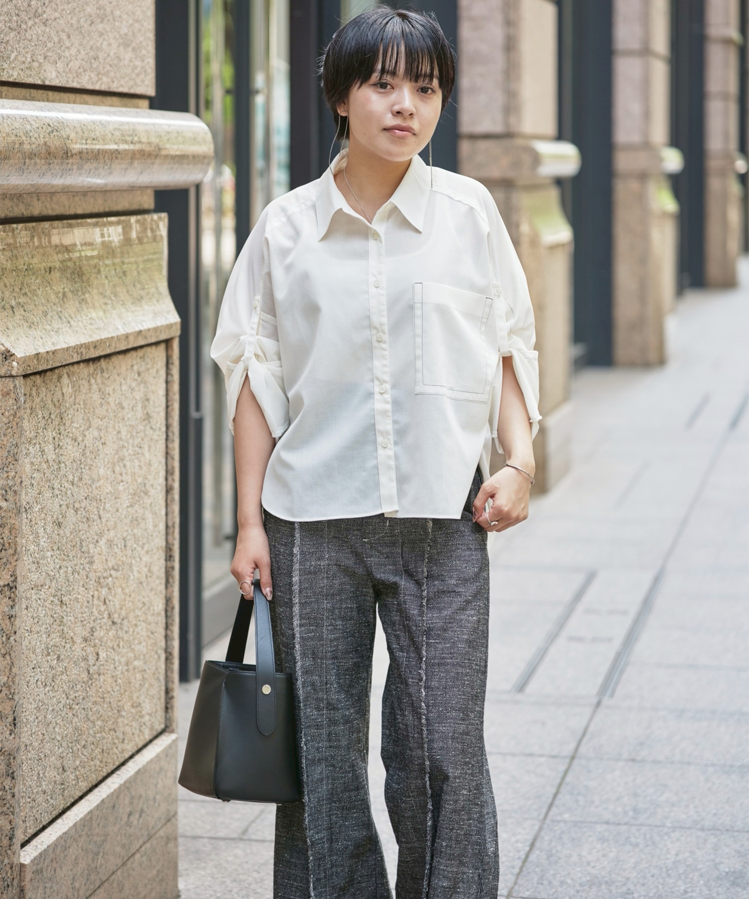 Silk Nep Flare Trousers STUDIOUS