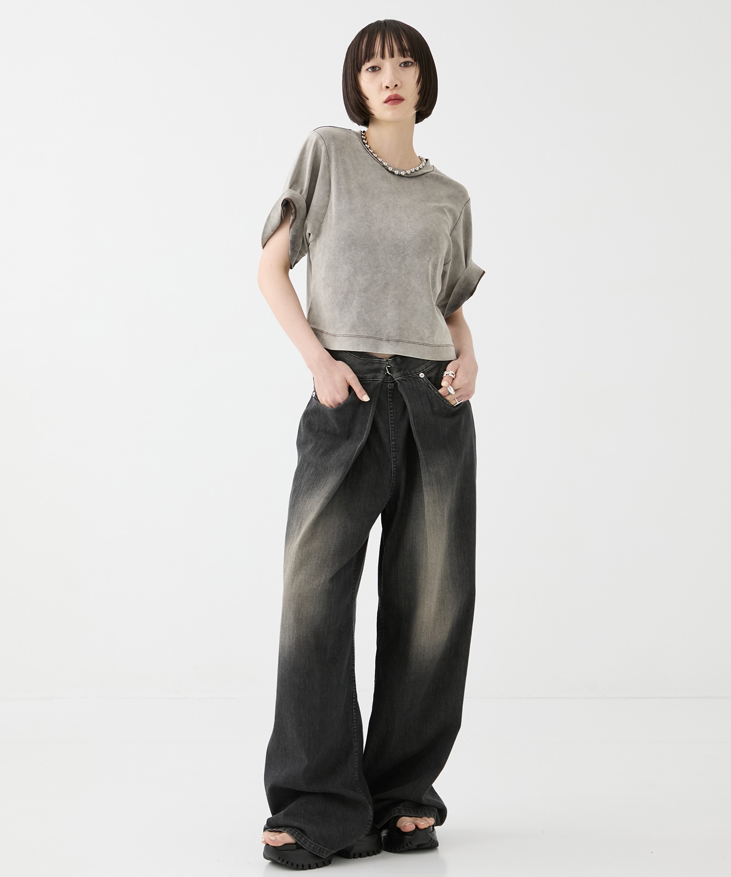 別注 WASHED DENIM FOLDED WIDE PANTS (SHORT LENGTH) JOHN LAWRENCE SULLIVAN
