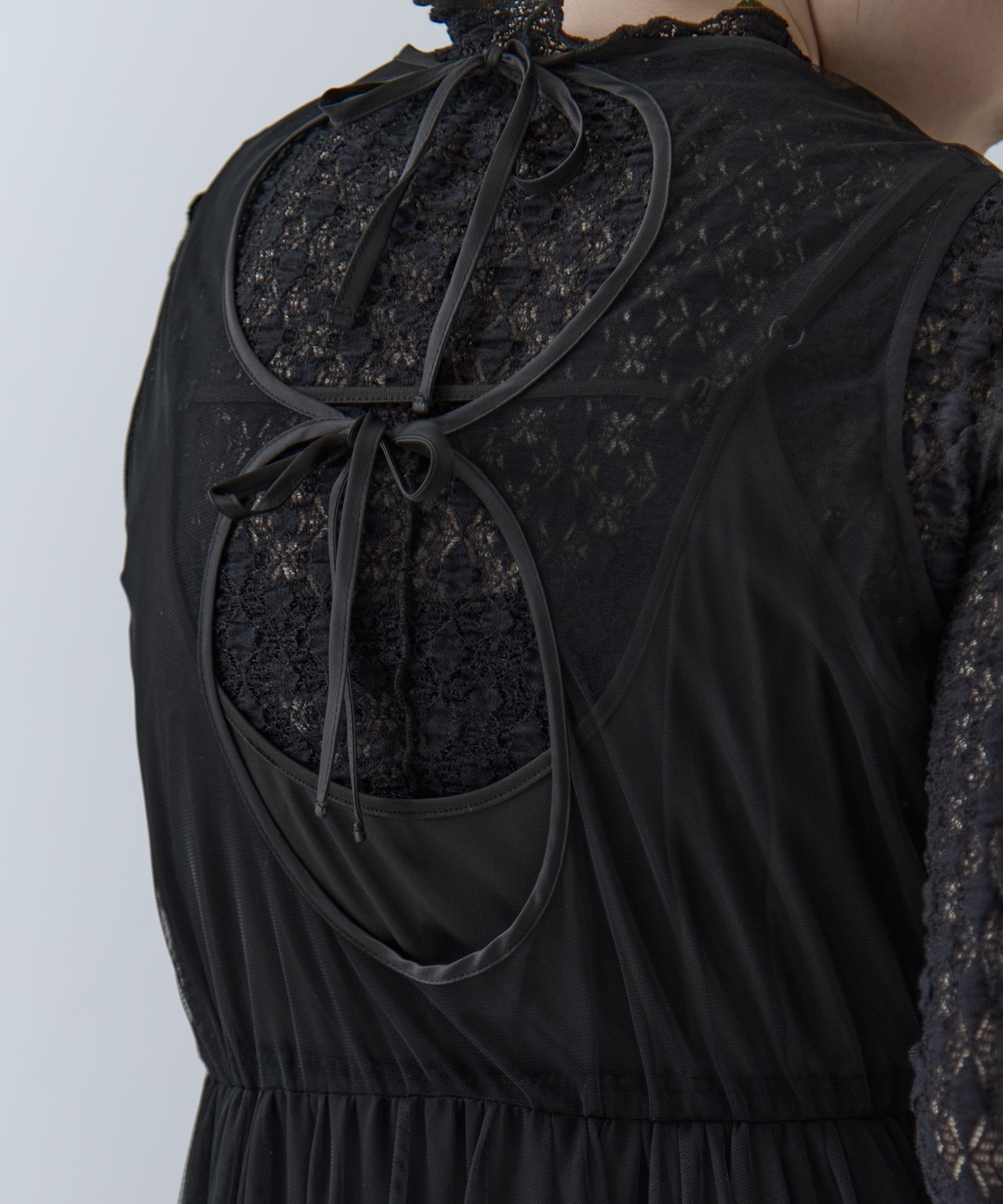 BLACK TULLE WAVE TIERED DRESS AMERI