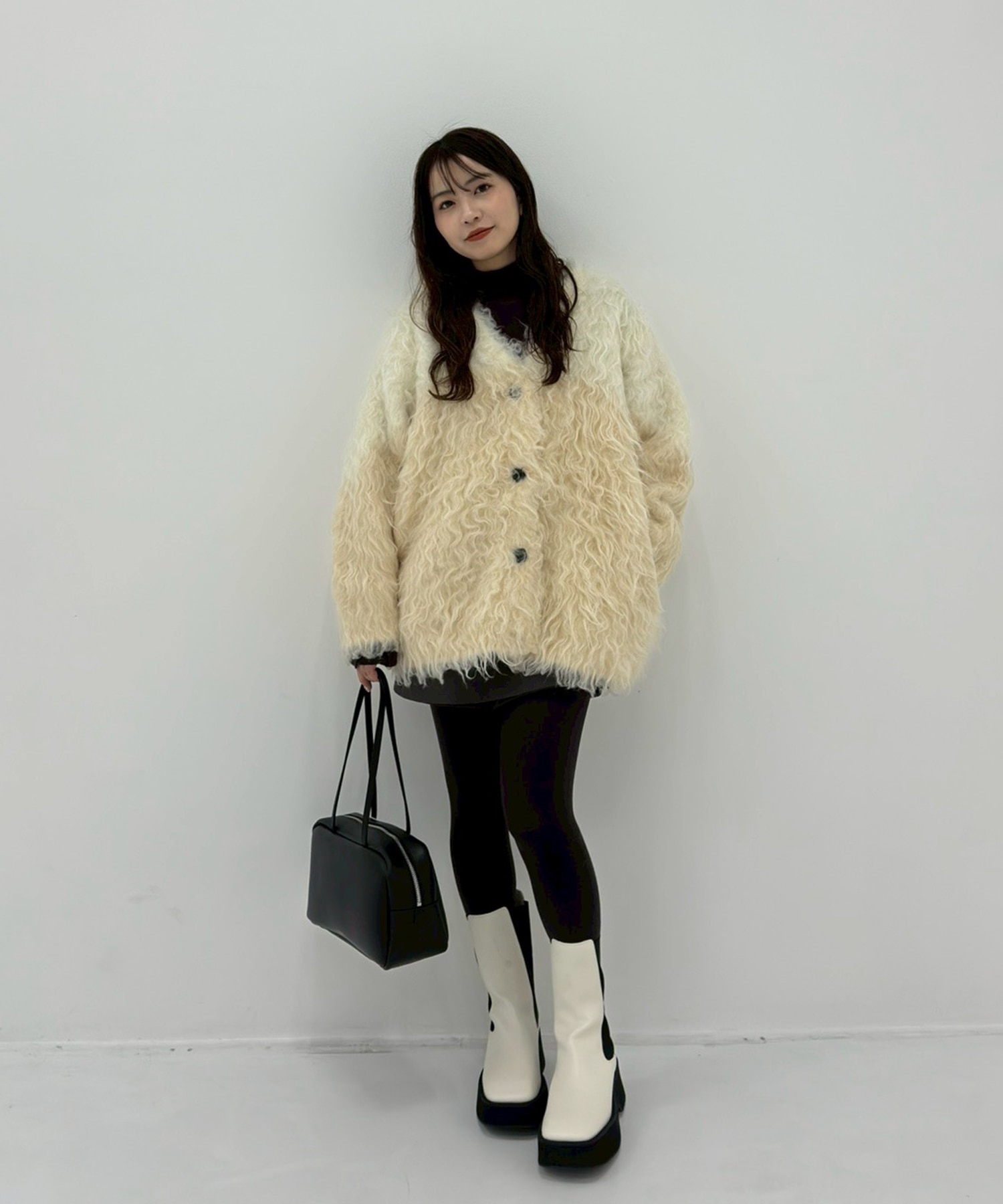 BI COLOR SHAGGY KNIT CARDIGAN CLANE