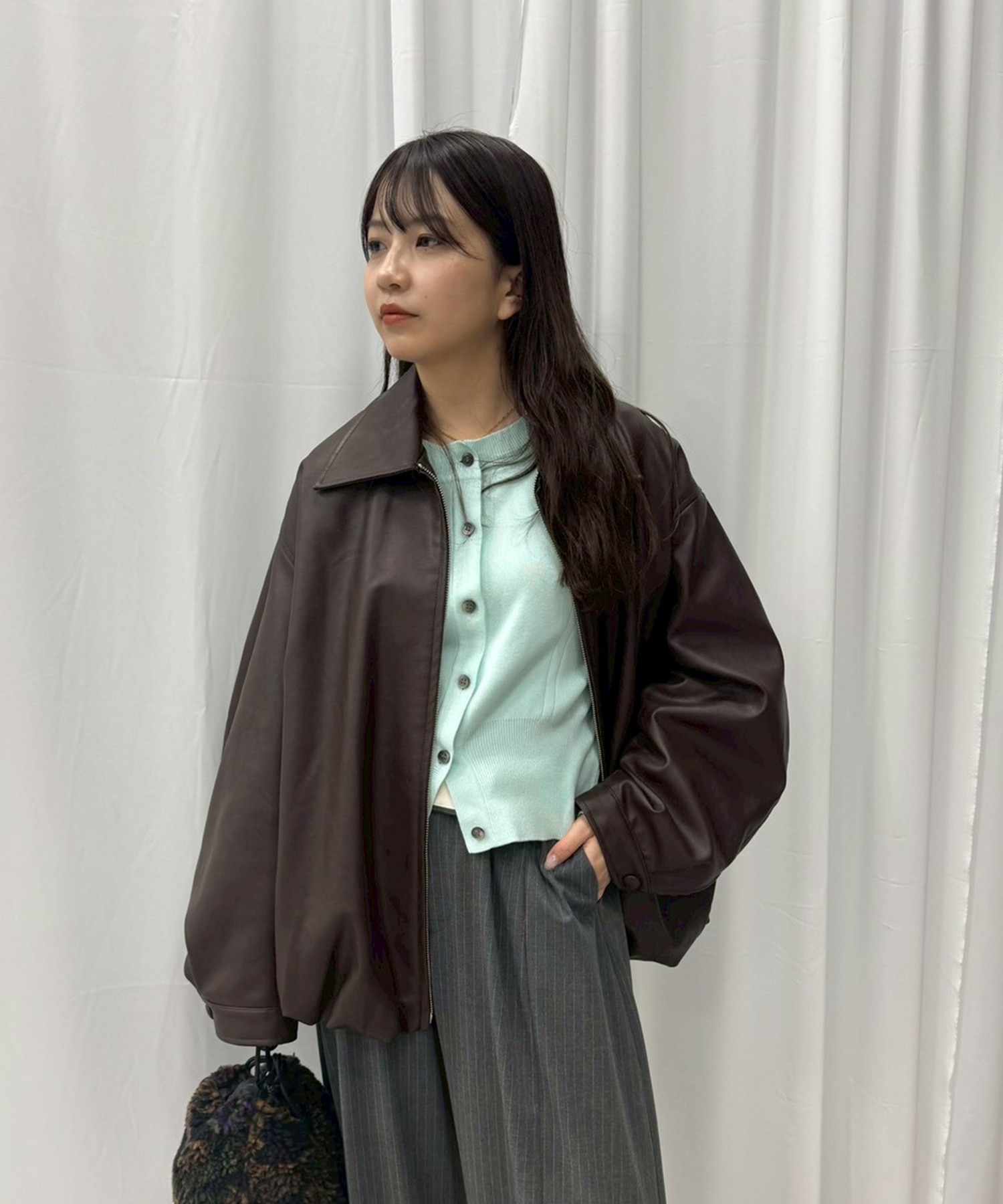 別注 FAKE LEATHER BALLOON JACKET CLANE