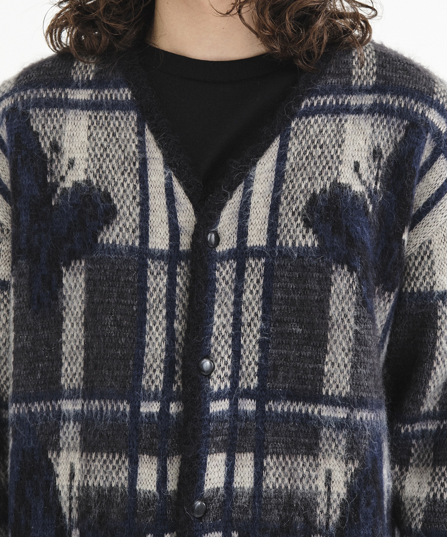 EX.Mohair Cardigan - Original Check With Papillon ｜ NEEDLES