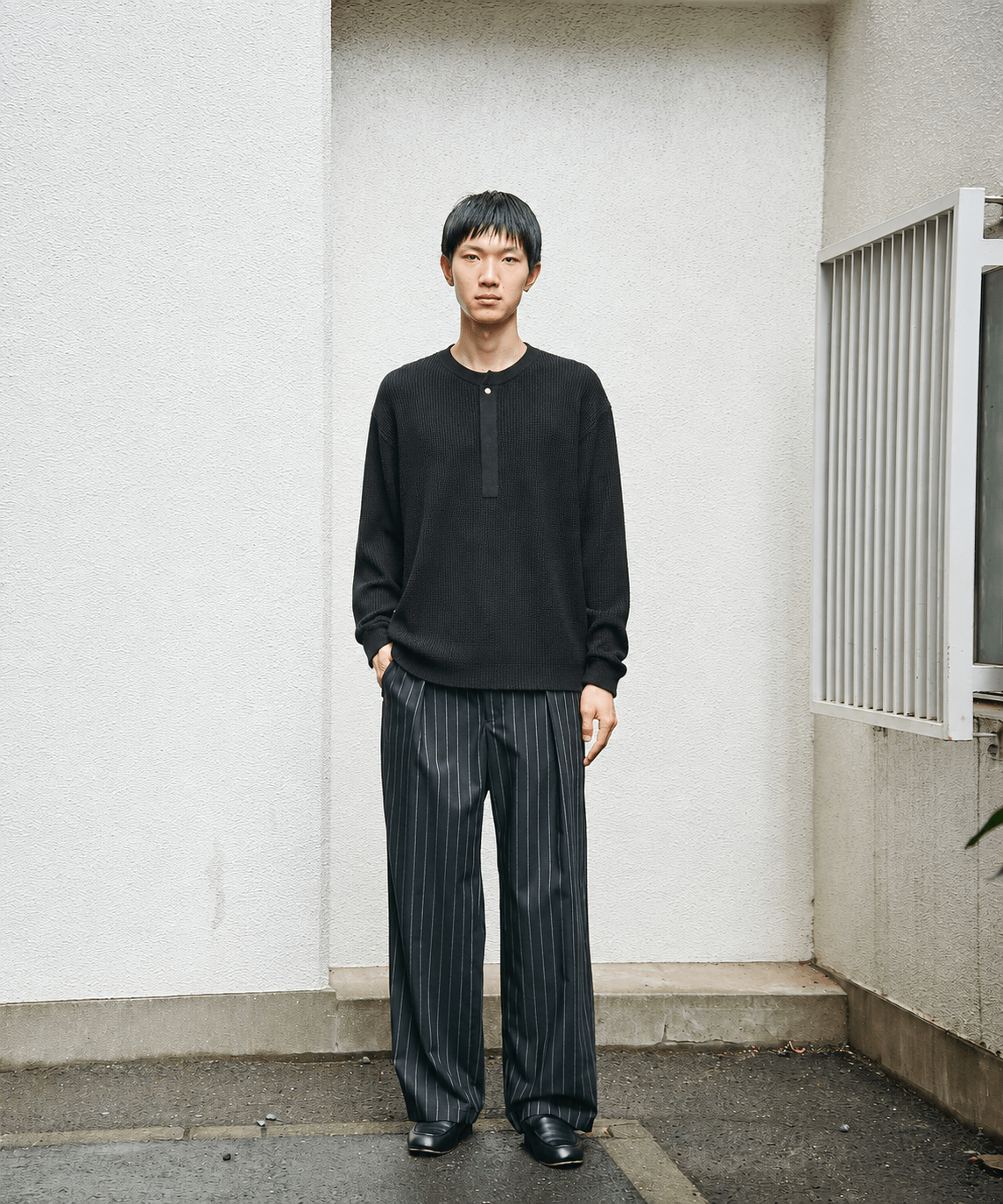Organic Cotton Waffle Minimal Henley Neck Knit Pullover CULLNI