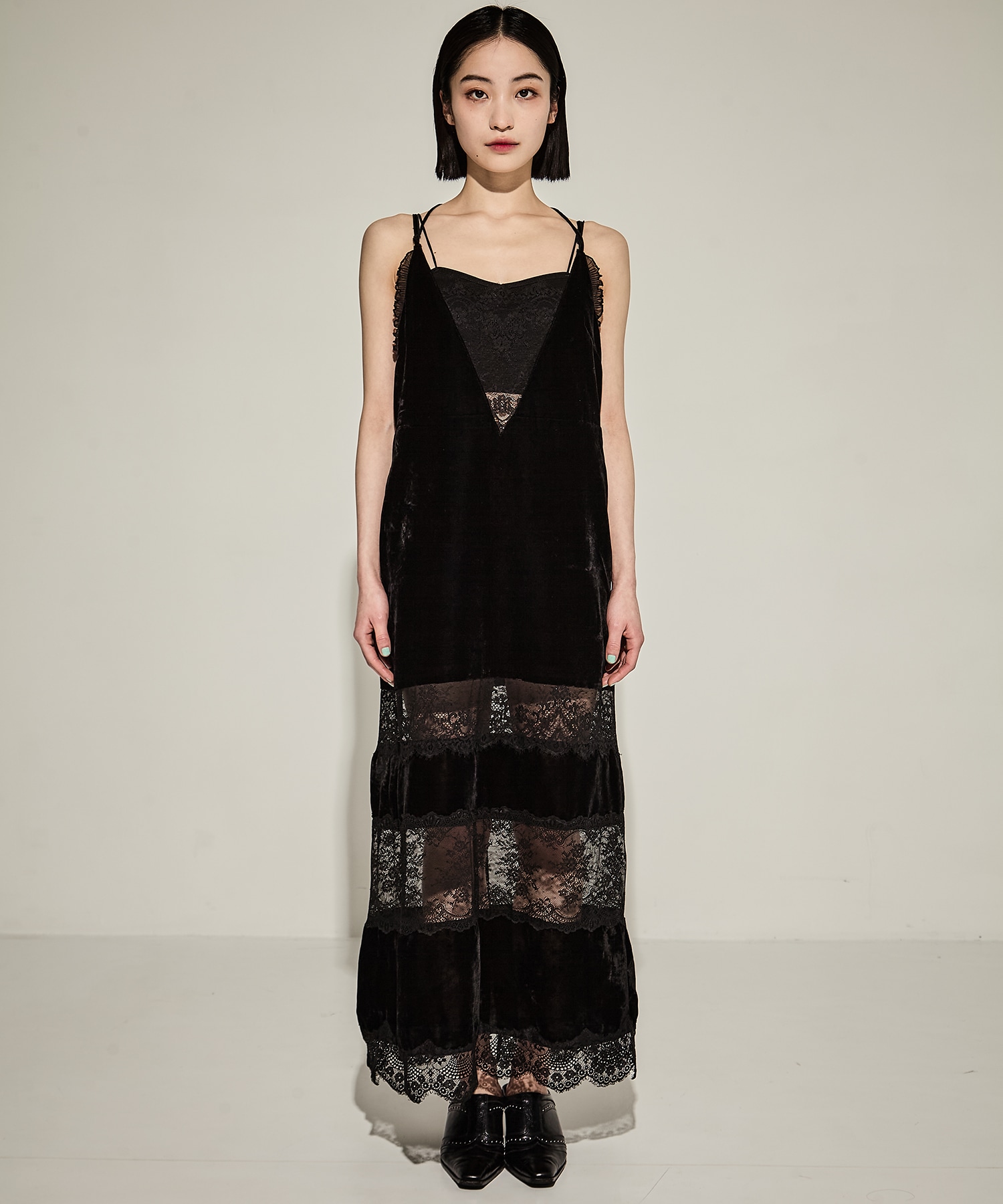 別注black lace velour camisole dress tanakadaisuke