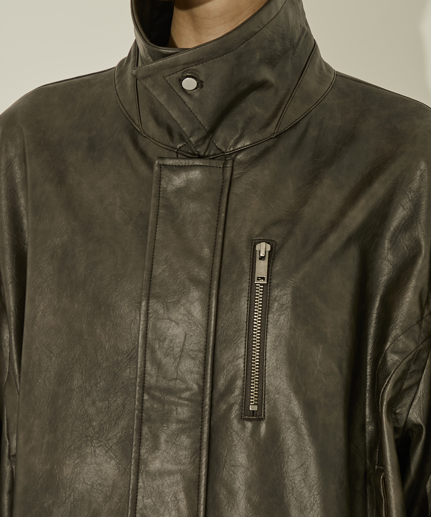 Faux Leather Stand Collar Blouson STUDIOUS