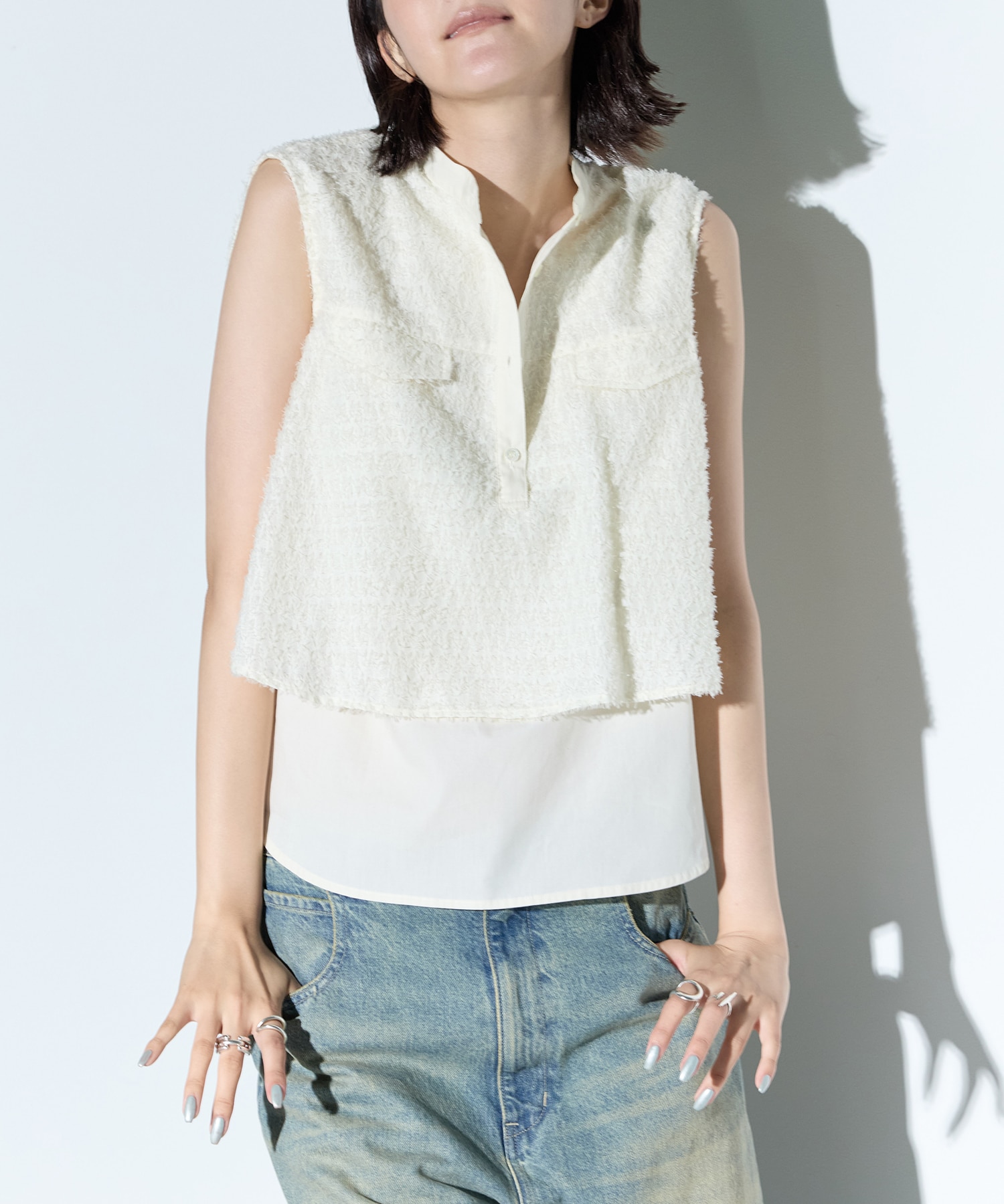 ノースリーブジャガードブラウス(FREE WHITE): STUDIOUS: WOMENS