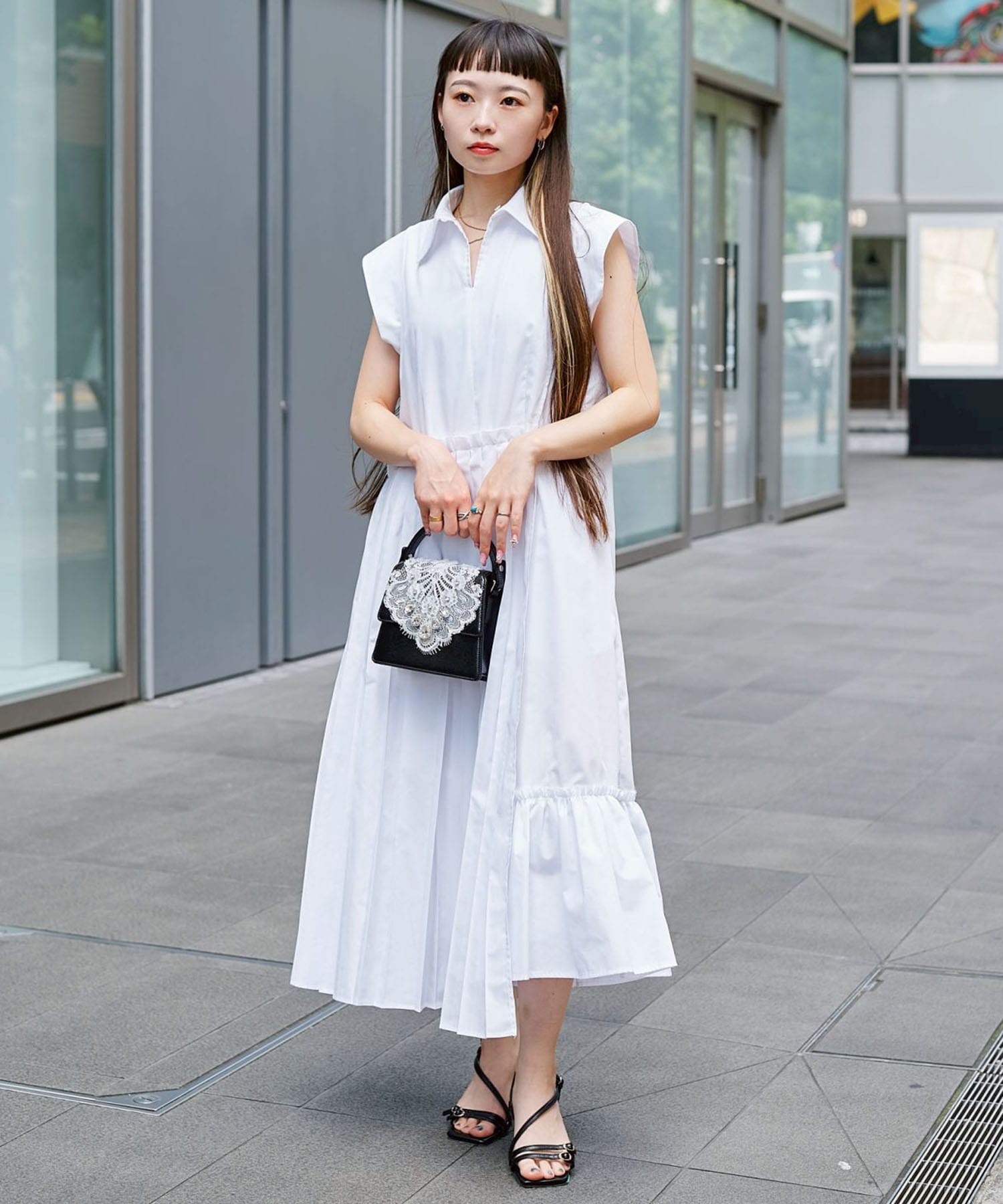 Asymmetry pleats one-piece STUDIOUS