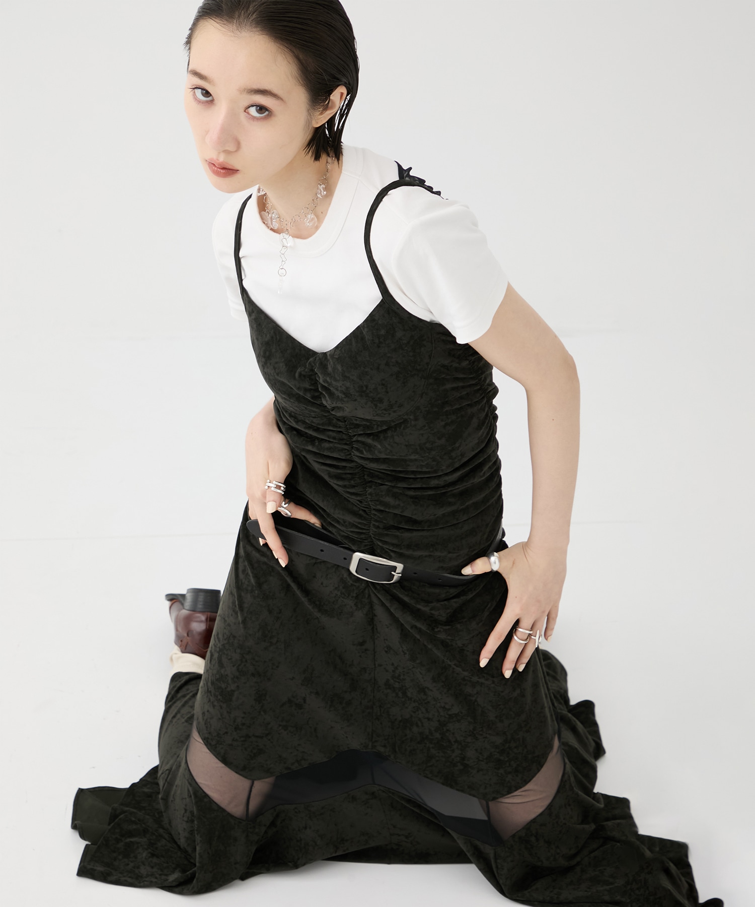 別注 VELOUR SHEER CUT HEM DRESS FETICO