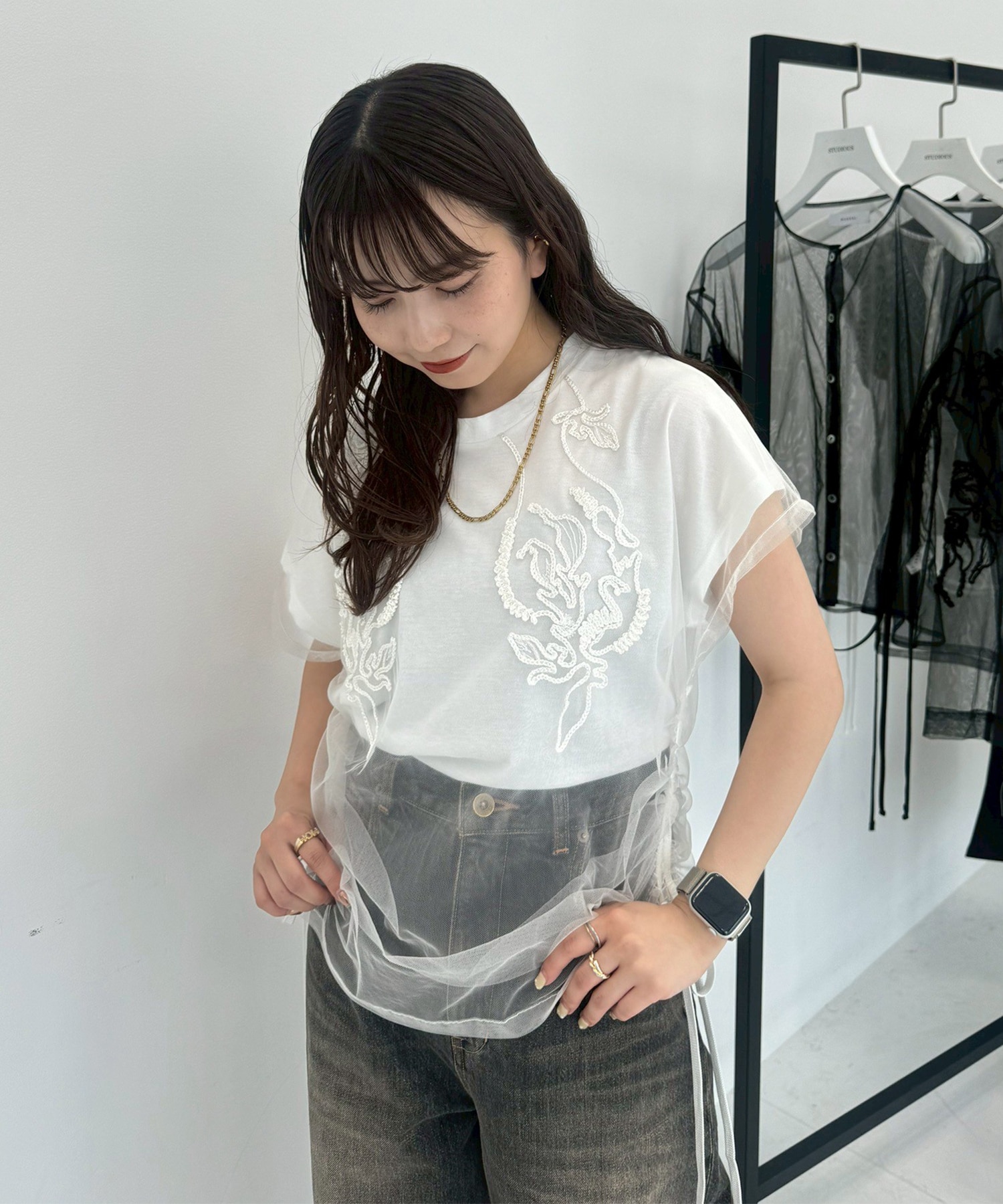 別注 embroidered tulle layered tops MURRAL
