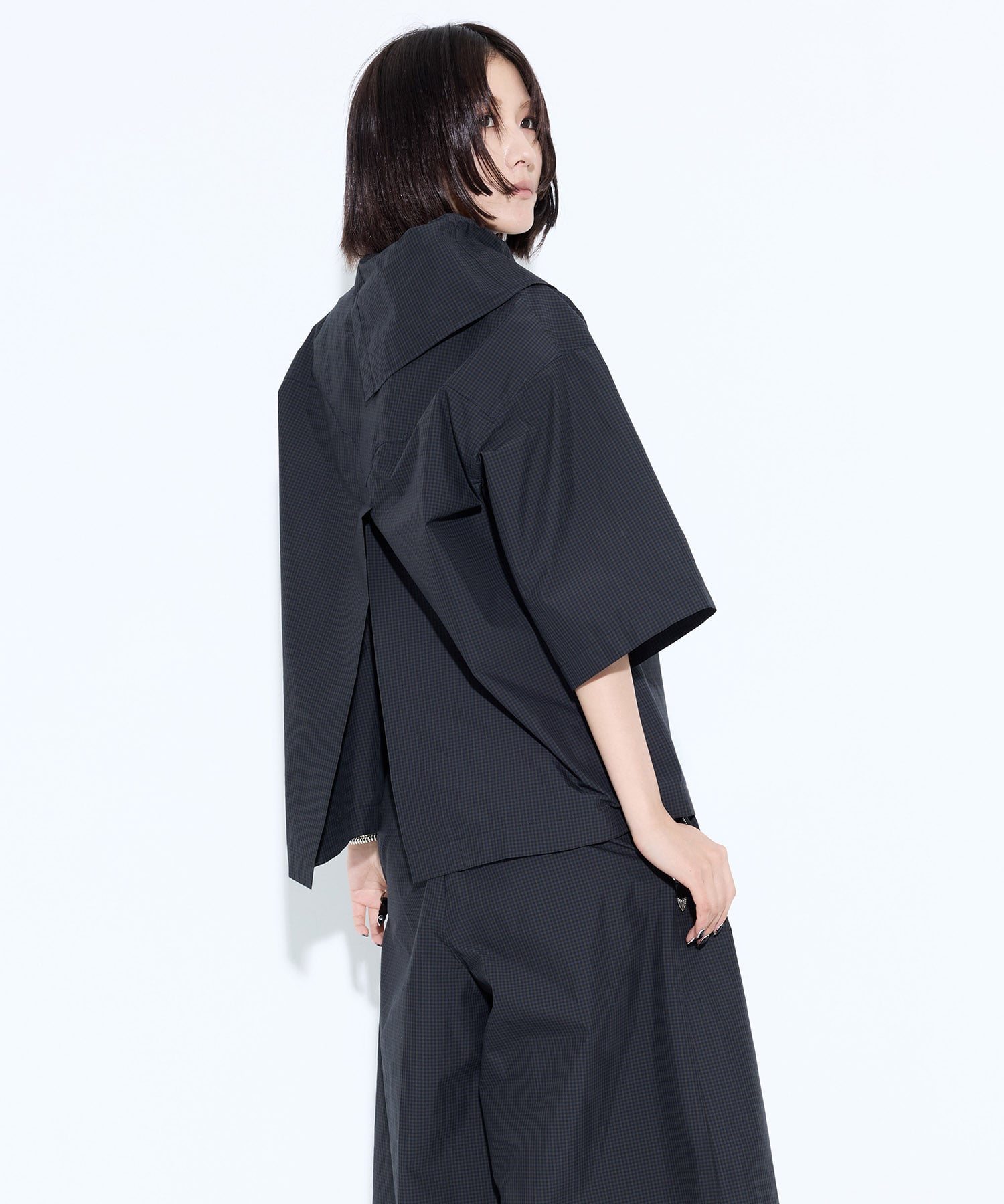 Typewriter check S/S blouse TOGA