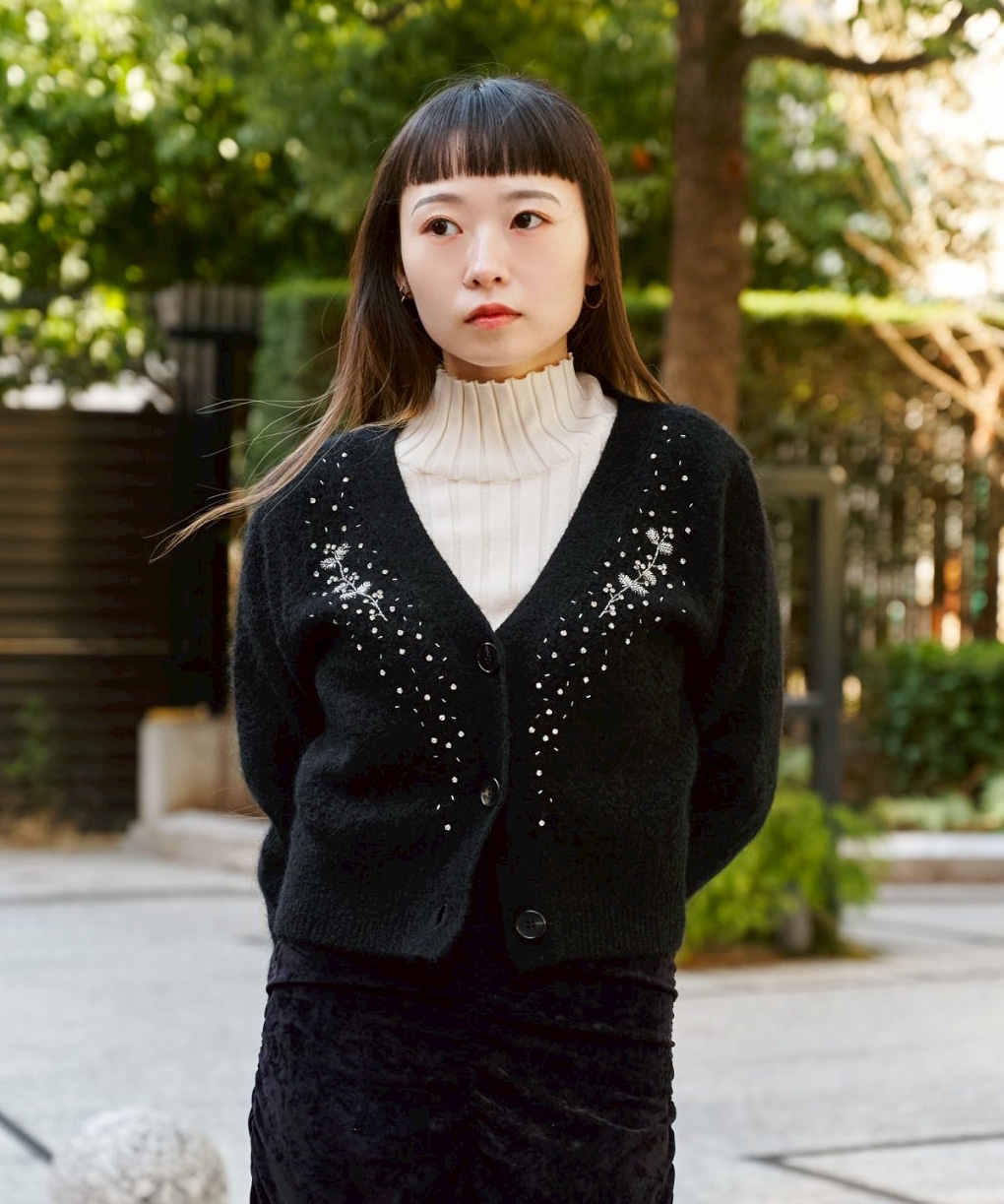 Jacquard-knit V-neck cardigan(36 BLACK): FETICO: WOMENS｜ STUDIOUS