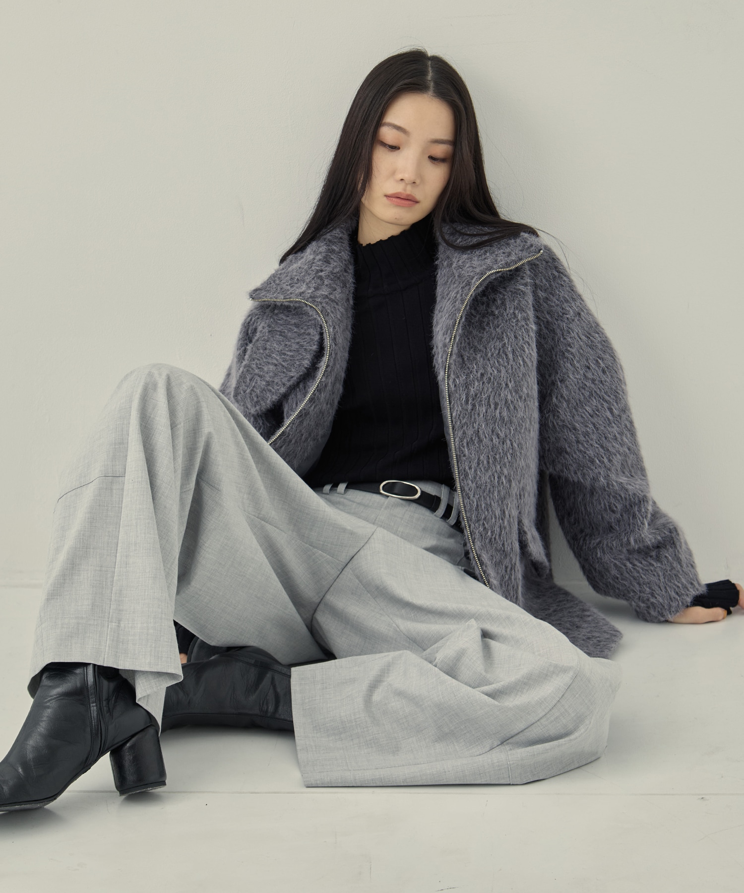 STAND COLLAR SHAGGY MIDDLE COAT STUDIOUS