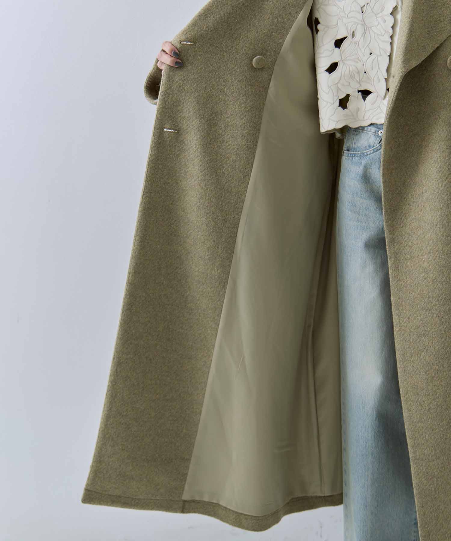 UND BIG ROUND COLLAR WOOL LONG COAT AMERI