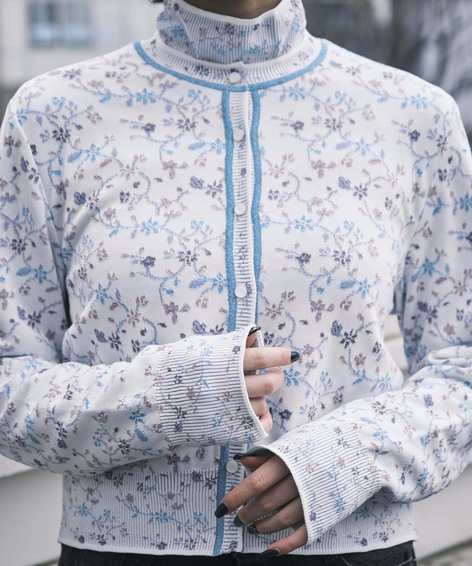 Floral Motif Glitter Knit Cardigan Mame Kurogouchi