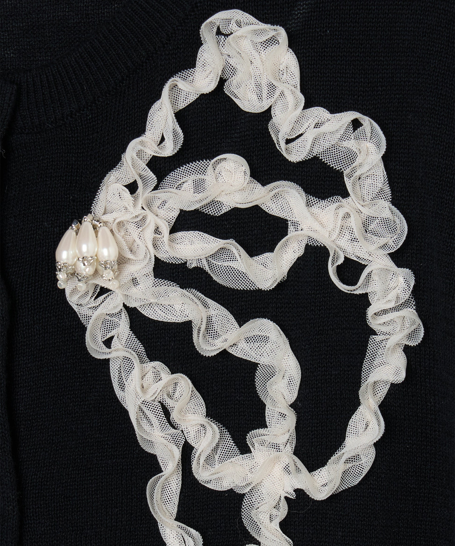 Ribbon tulle pearl embroidery cardigan tanakadaisuke