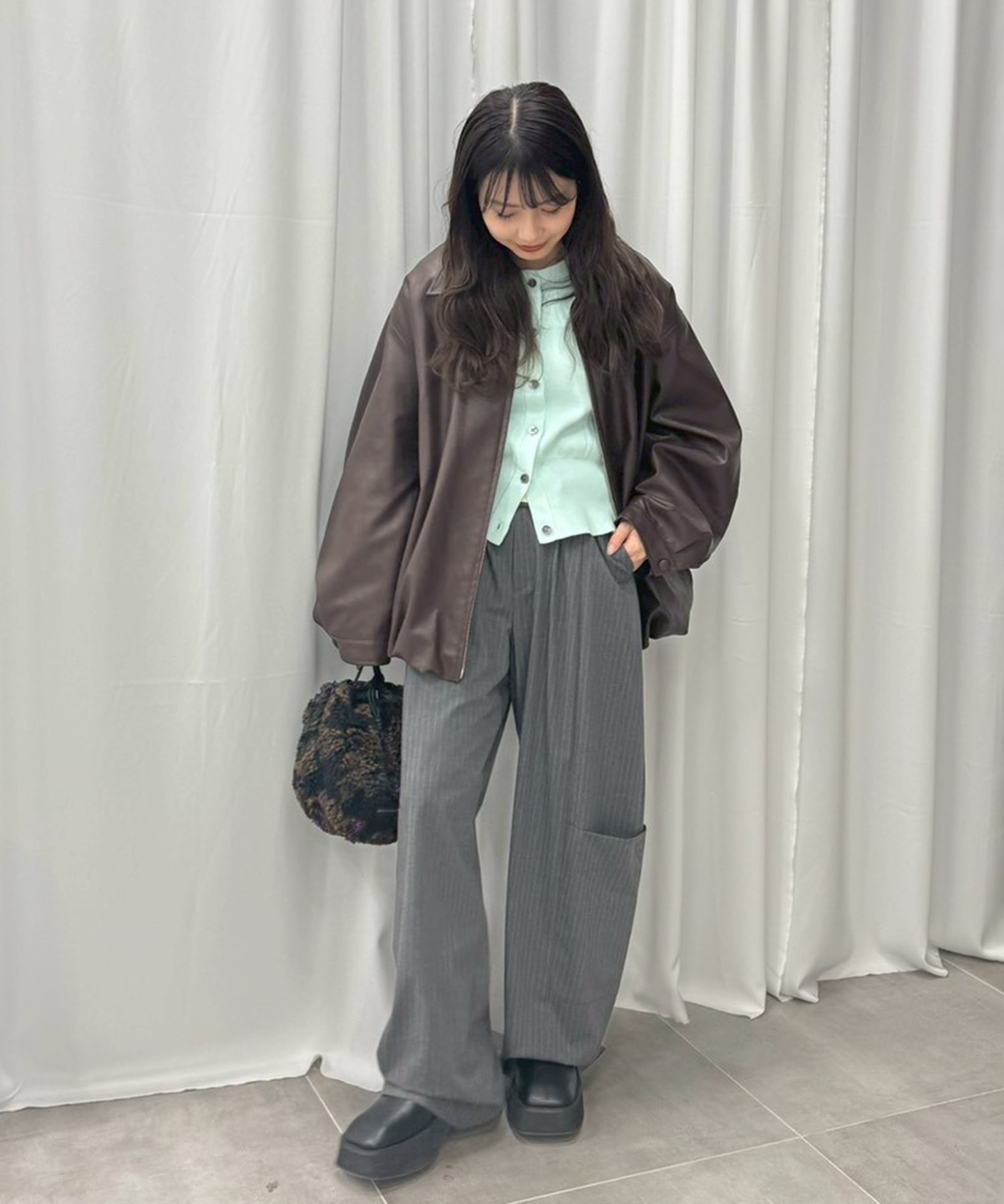 別注 FAKE LEATHER BALLOON JACKET CLANE