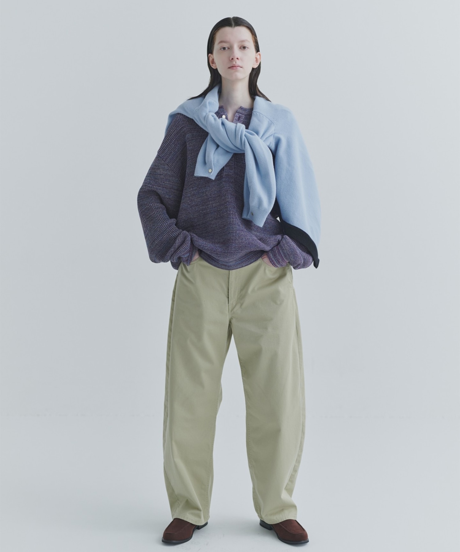 Organic Cotton Waffle Minimal Henley Neck Knit Pullover CULLNI