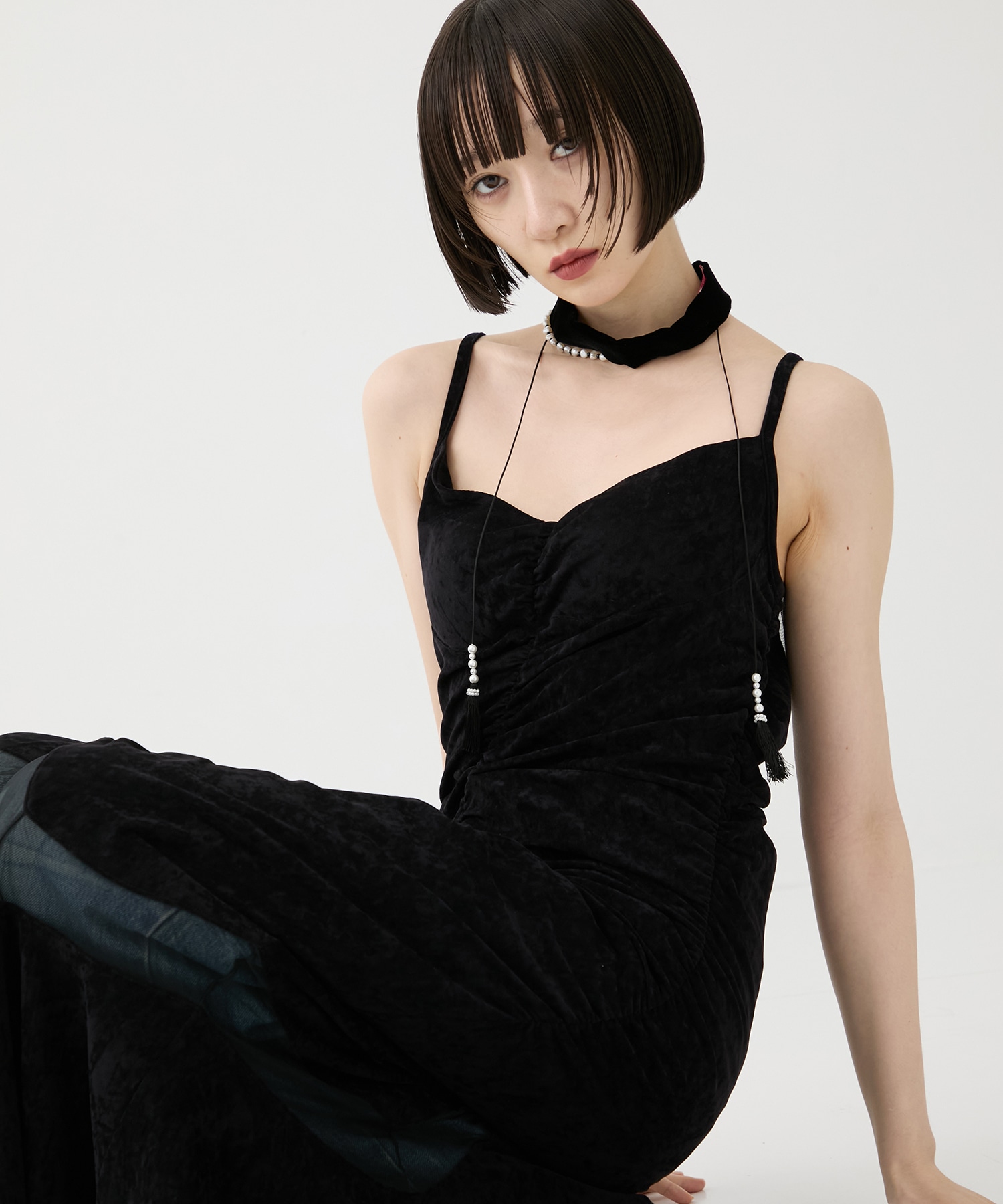 別注 VELOUR SHEER CUT HEM DRESS FETICO