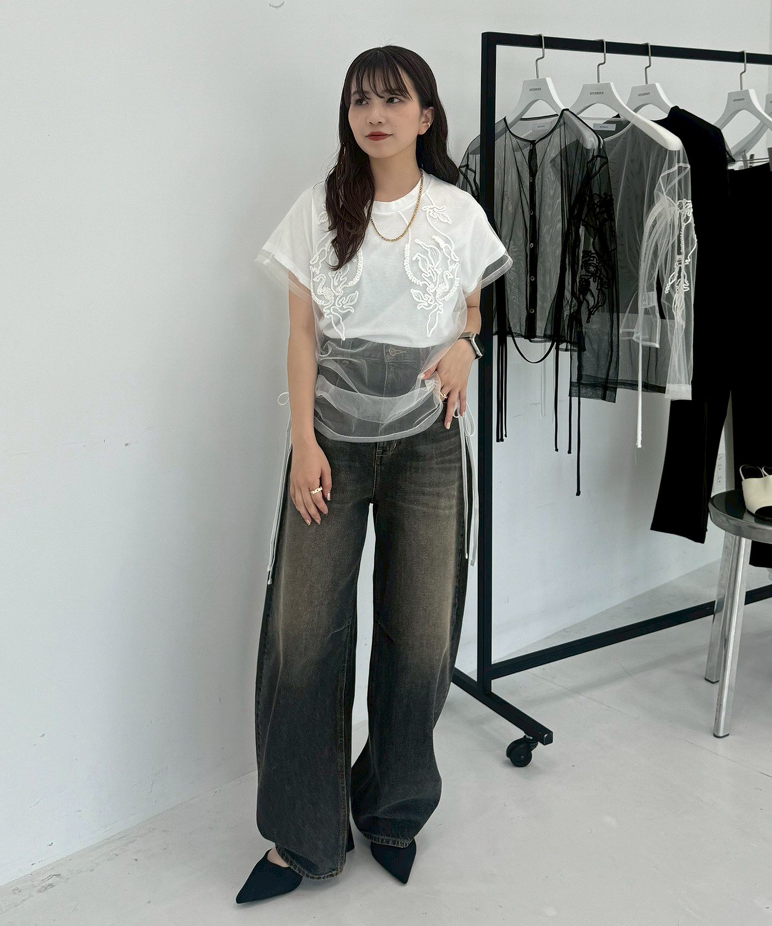 別注 embroidered tulle layered tops MURRAL