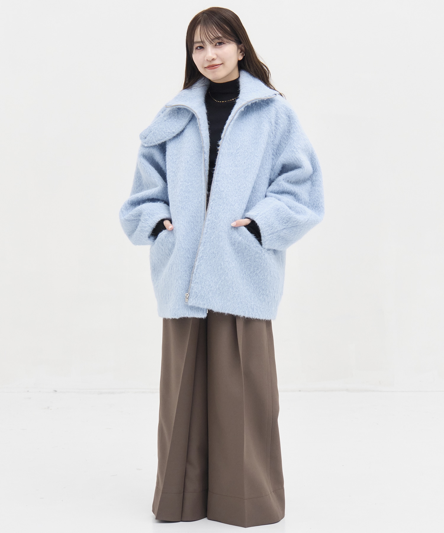 【WEB限定カラー】STAND COLLAR SHAGGY MIDDLE COAT STUDIOUS