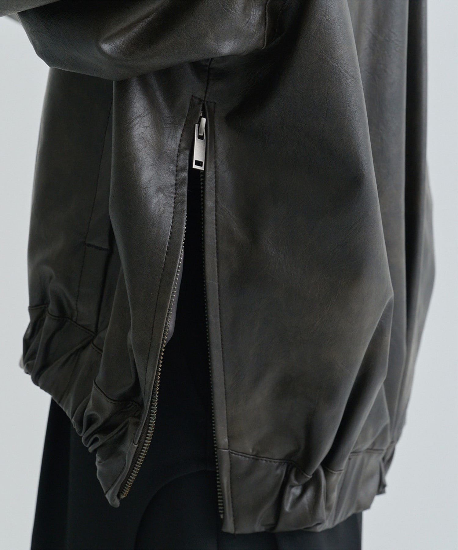 Faux Leather Stand Collar Blouson STUDIOUS