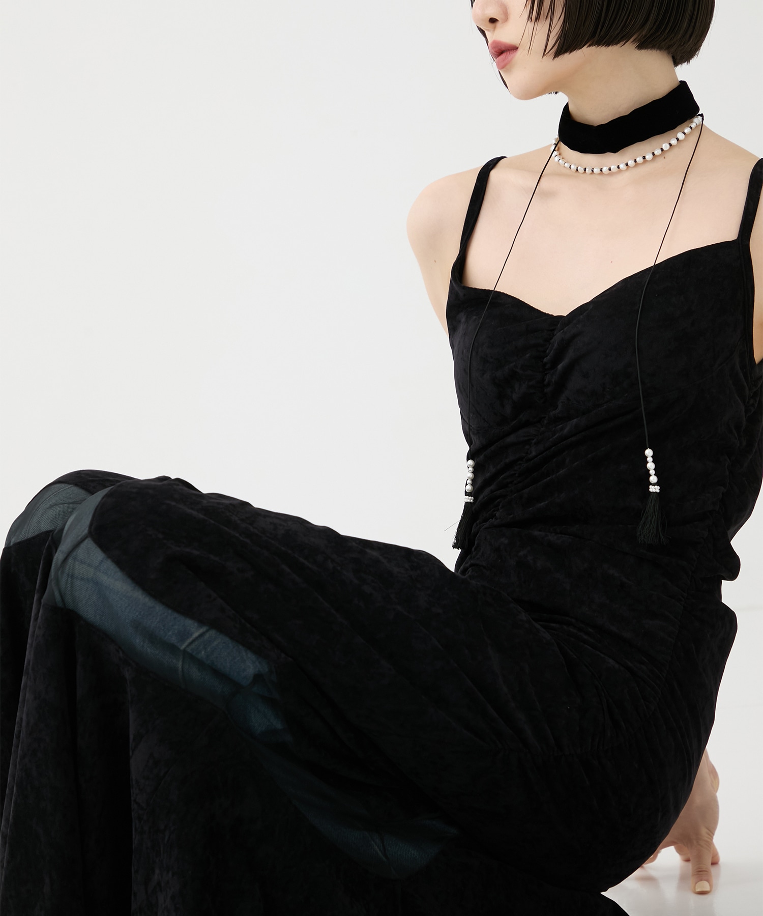 別注 VELOUR SHEER CUT HEM DRESS FETICO