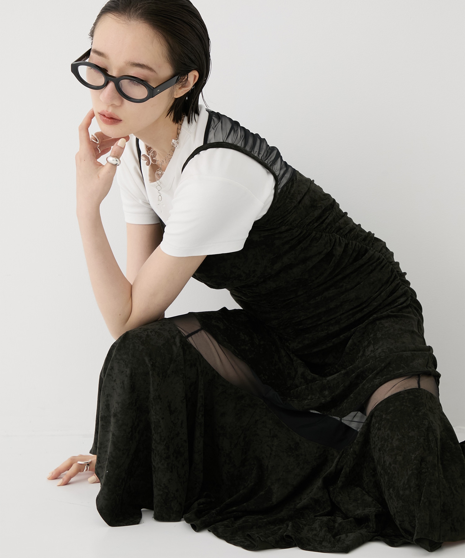 別注 VELOUR SHEER CUT HEM DRESS FETICO