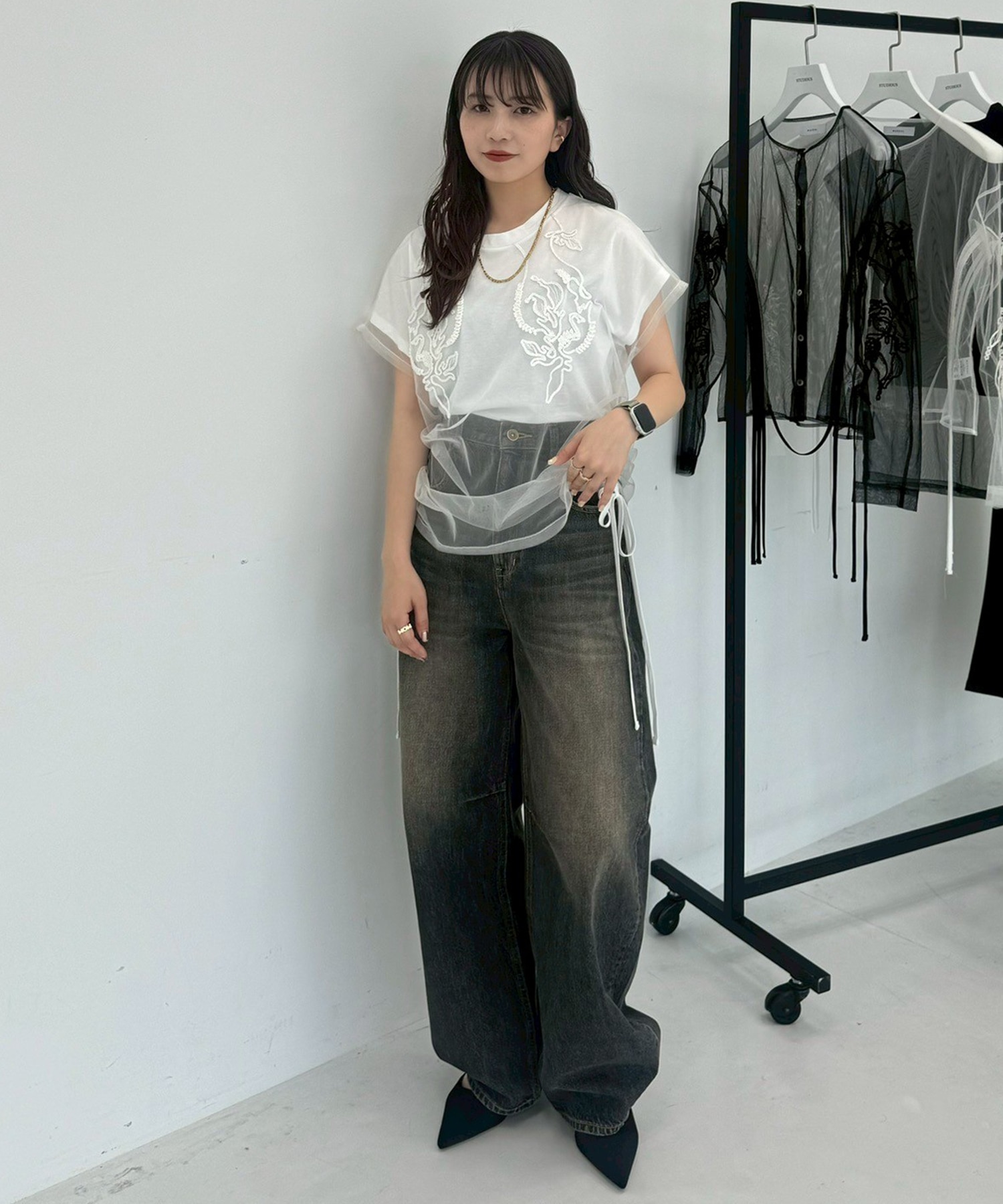 別注 embroidered tulle layered tops MURRAL