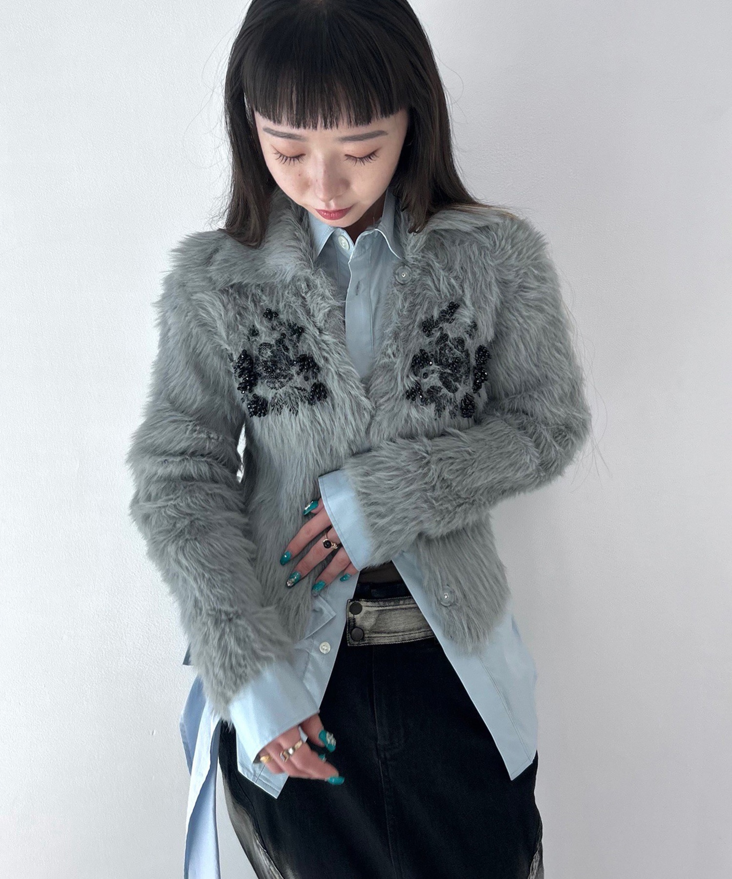 別注 シャギービジューカーディガン FETICO