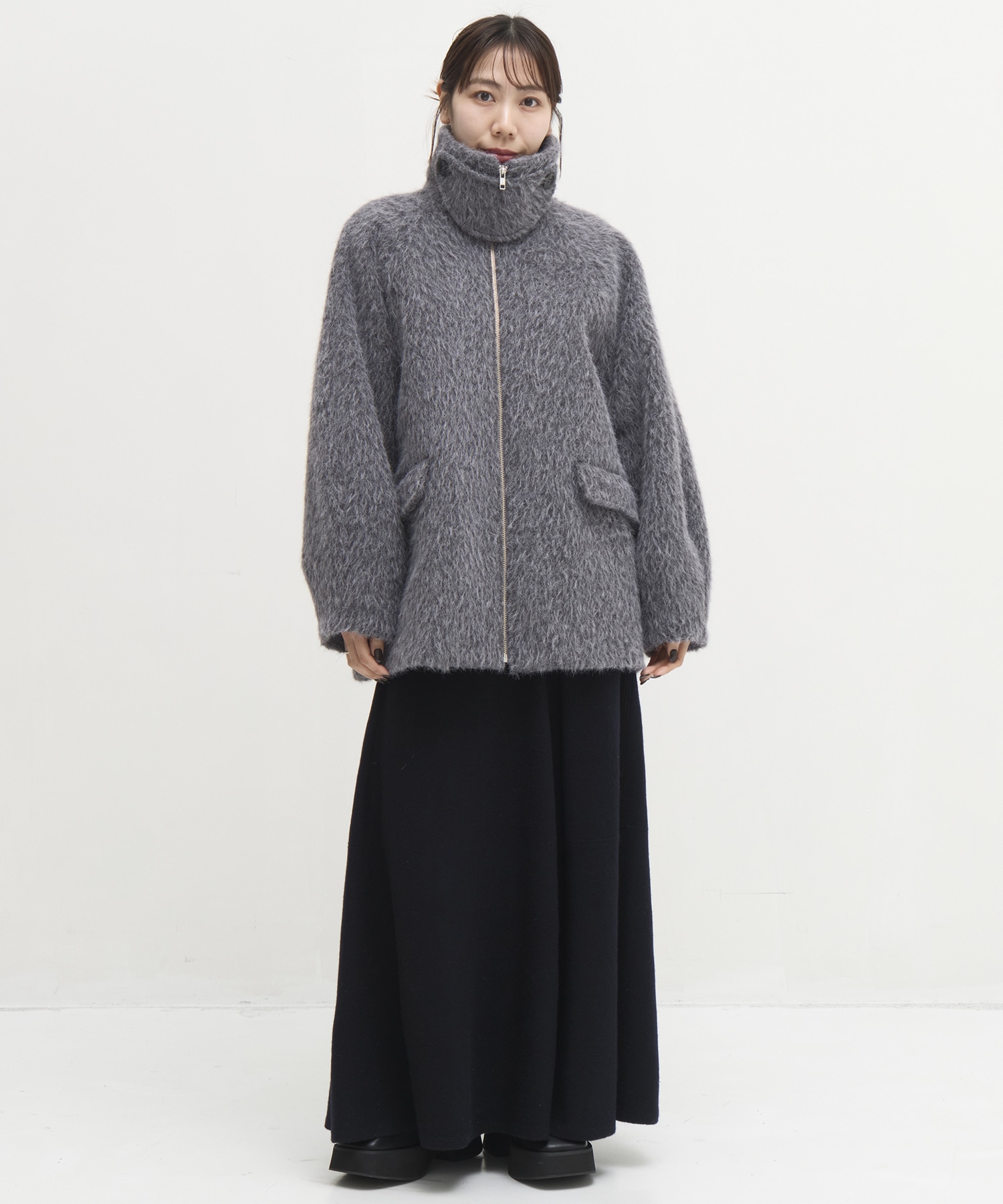 【WEB限定カラー】STAND COLLAR SHAGGY MIDDLE COAT STUDIOUS