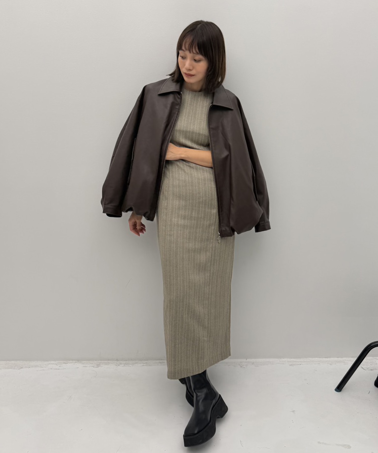 別注 FAKE LEATHER BALLOON JACKET CLANE