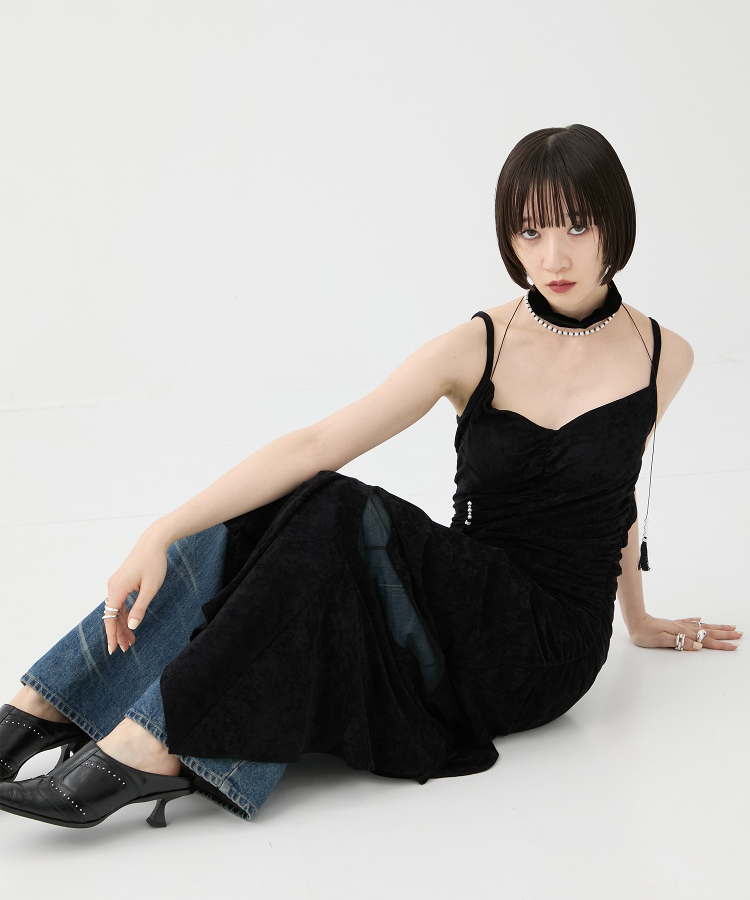 別注 VELOUR SHEER CUT HEM DRESS FETICO