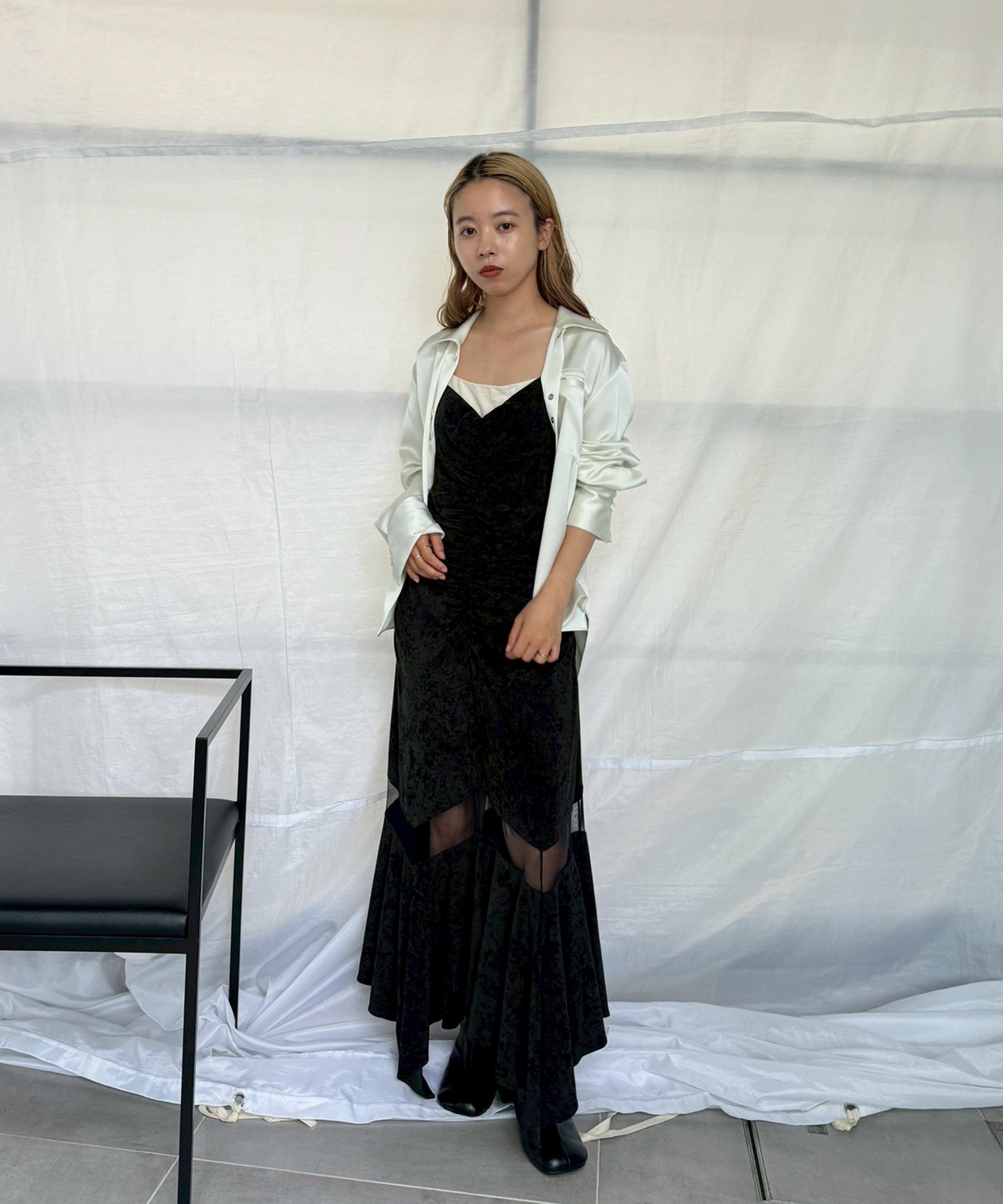 別注VELOUR SHEER CUT HEM DRESS FETICO
