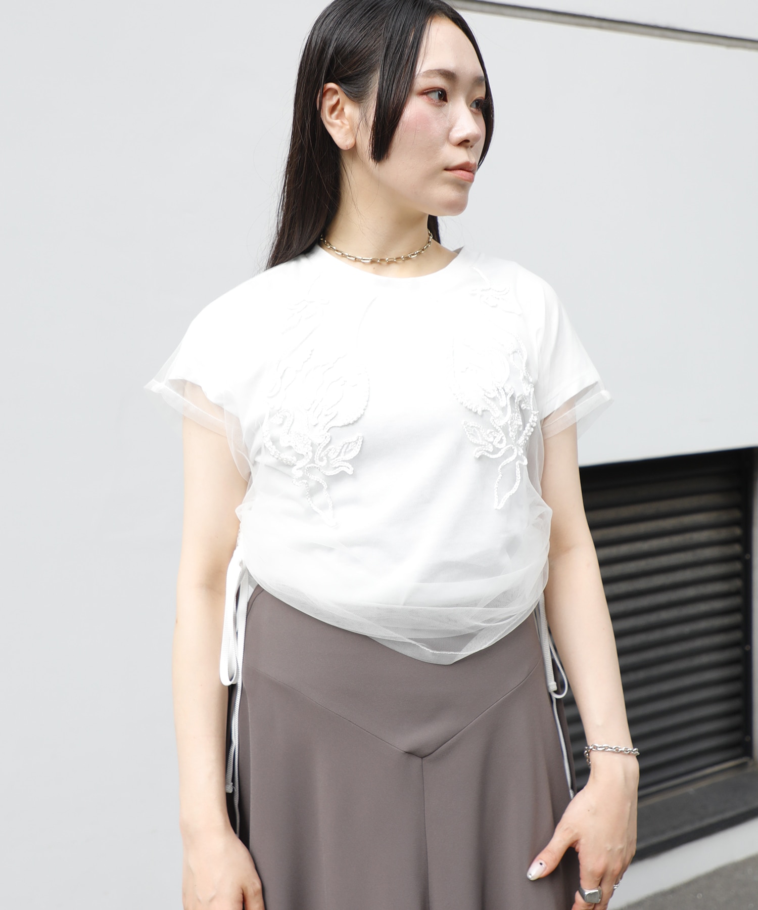 別注 embroidered tulle layered tops MURRAL