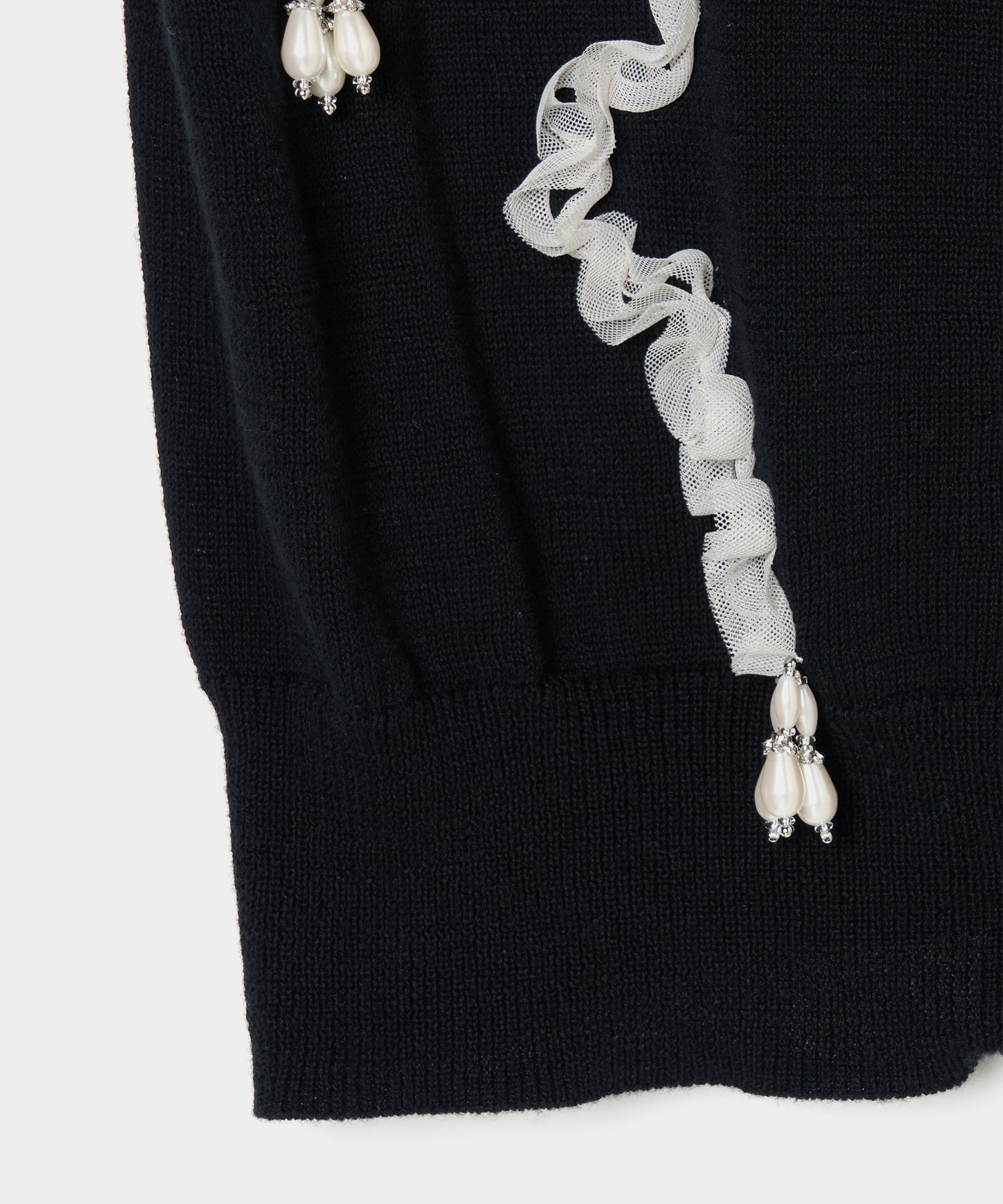 Ribbon tulle pearl embroidery cardigan tanakadaisuke