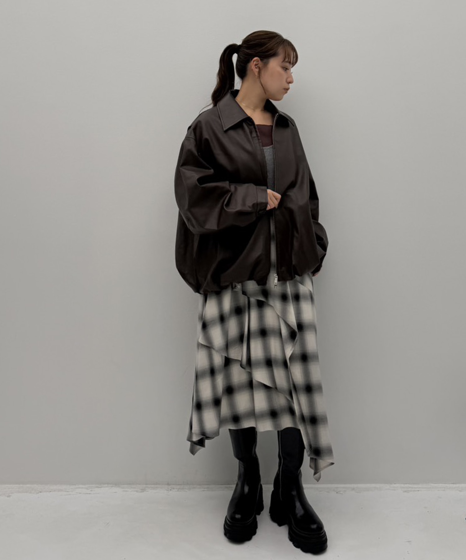 別注 FAKE LEATHER BALLOON JACKET CLANE