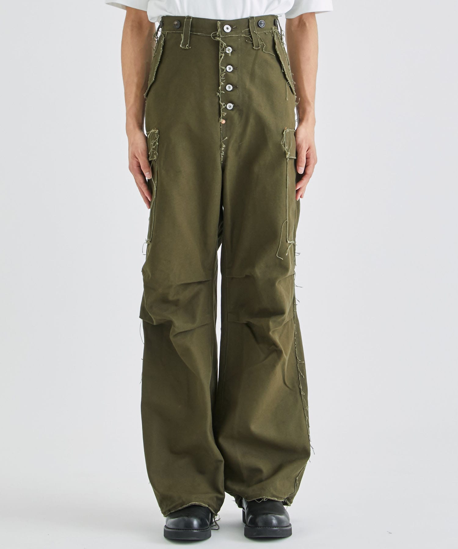 SUGARHILL RAW-EDGE CANVAS CARGO PANTS