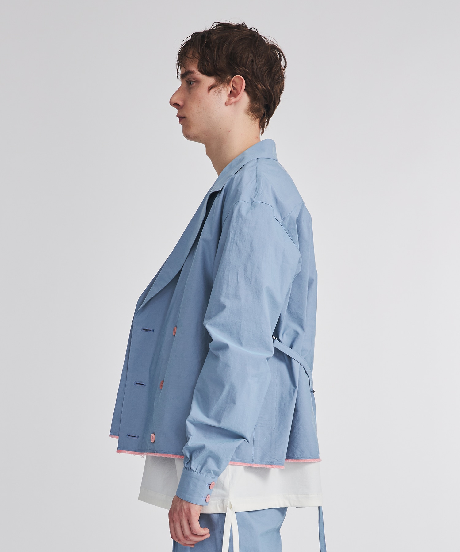 CUT OFF DOUBLE BREASTED JACKET(M BLUE): COGNOMEN: MENS｜ STUDIOUS