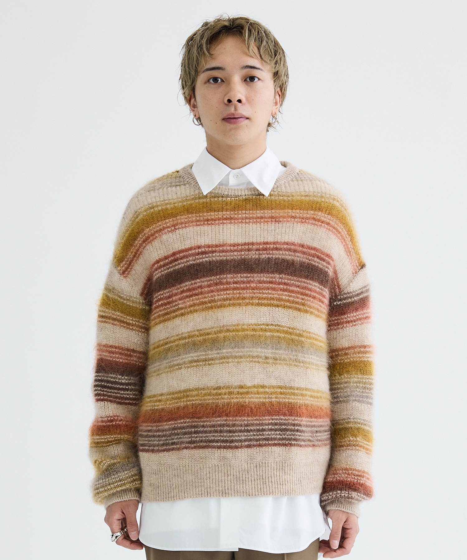 MOHAIR BORDER KNIT MUKAI