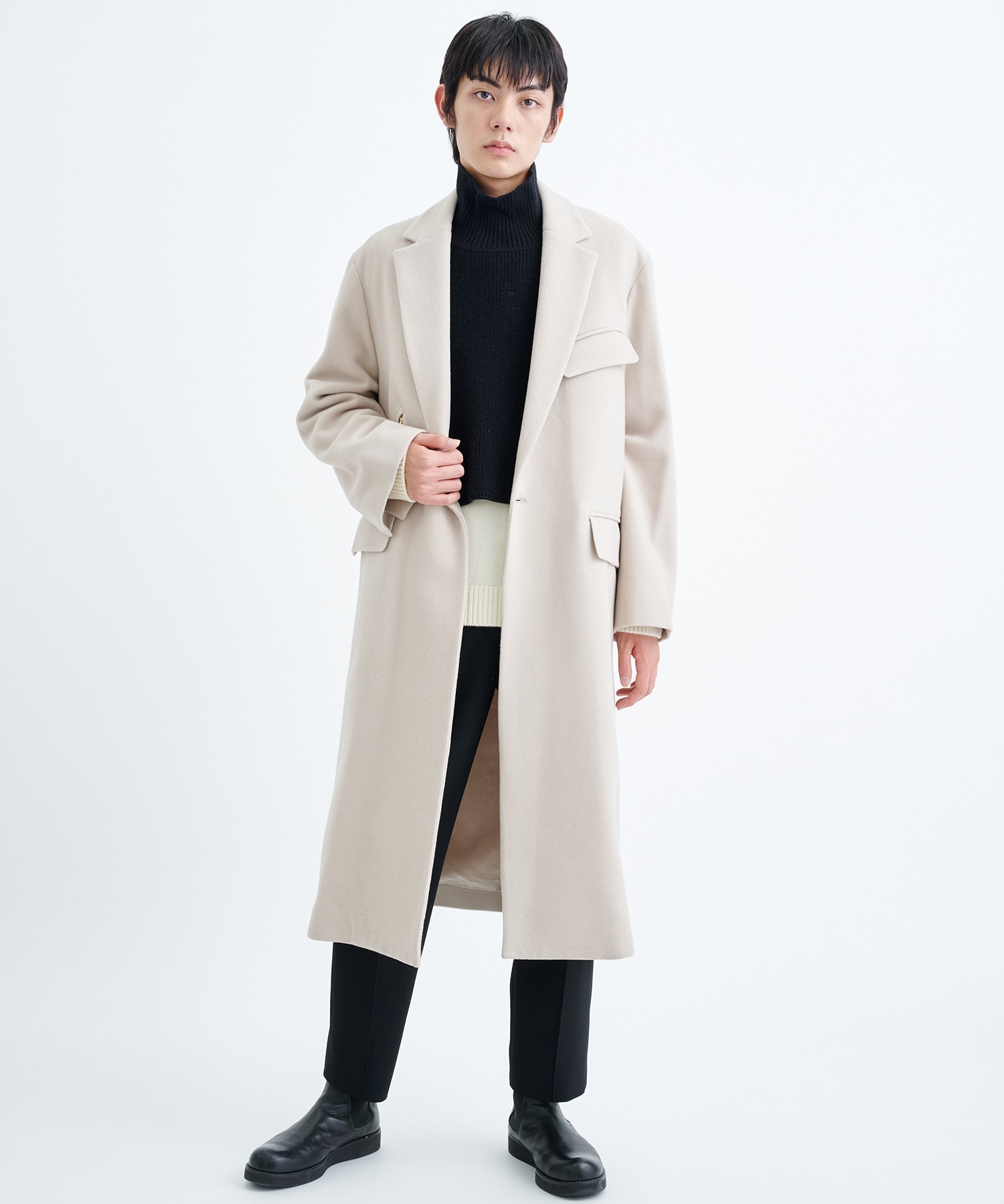 Lamb Wool Melton Chester Long Coat | CULLNI