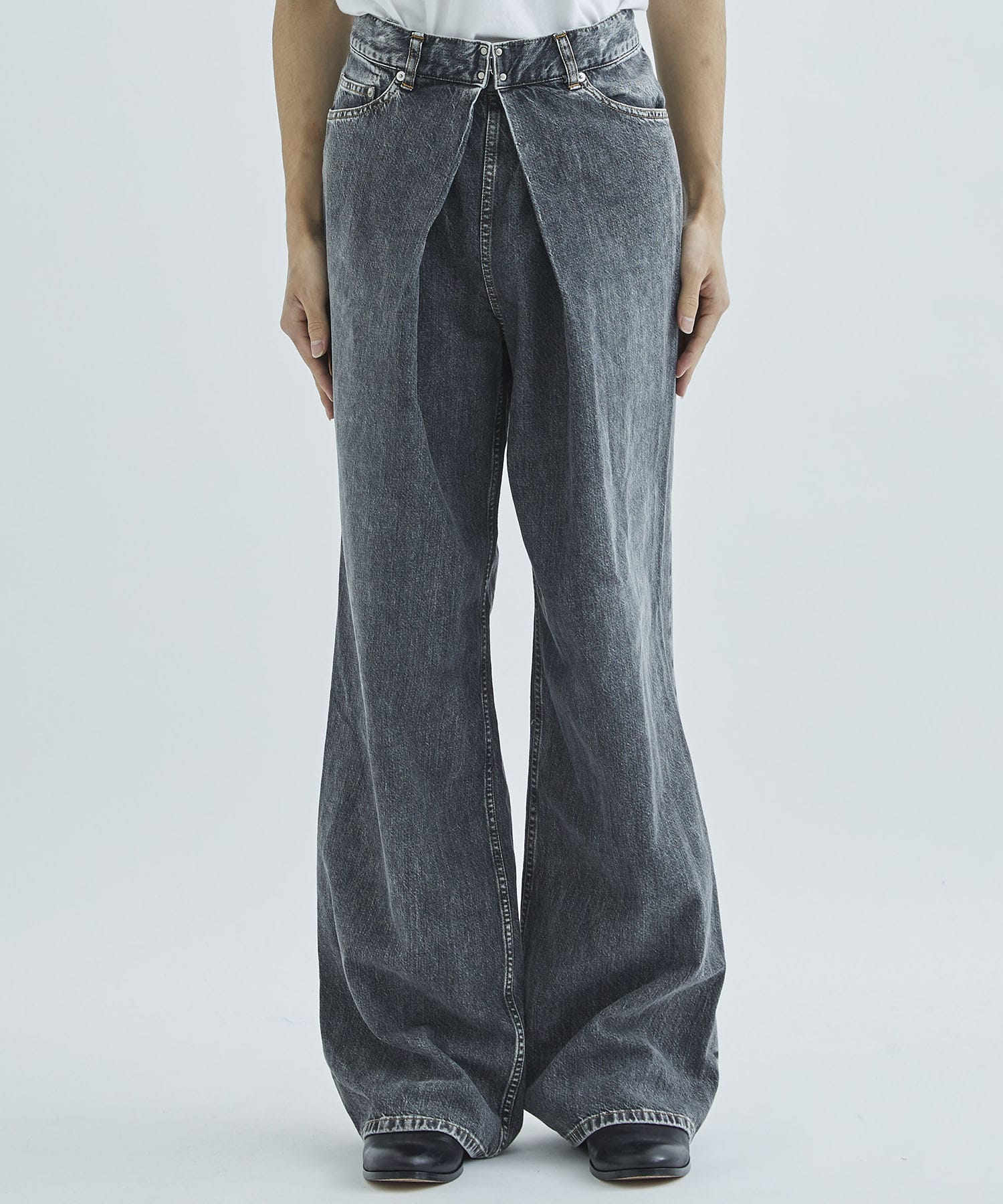 WASHED DENIM WIDE PANTS