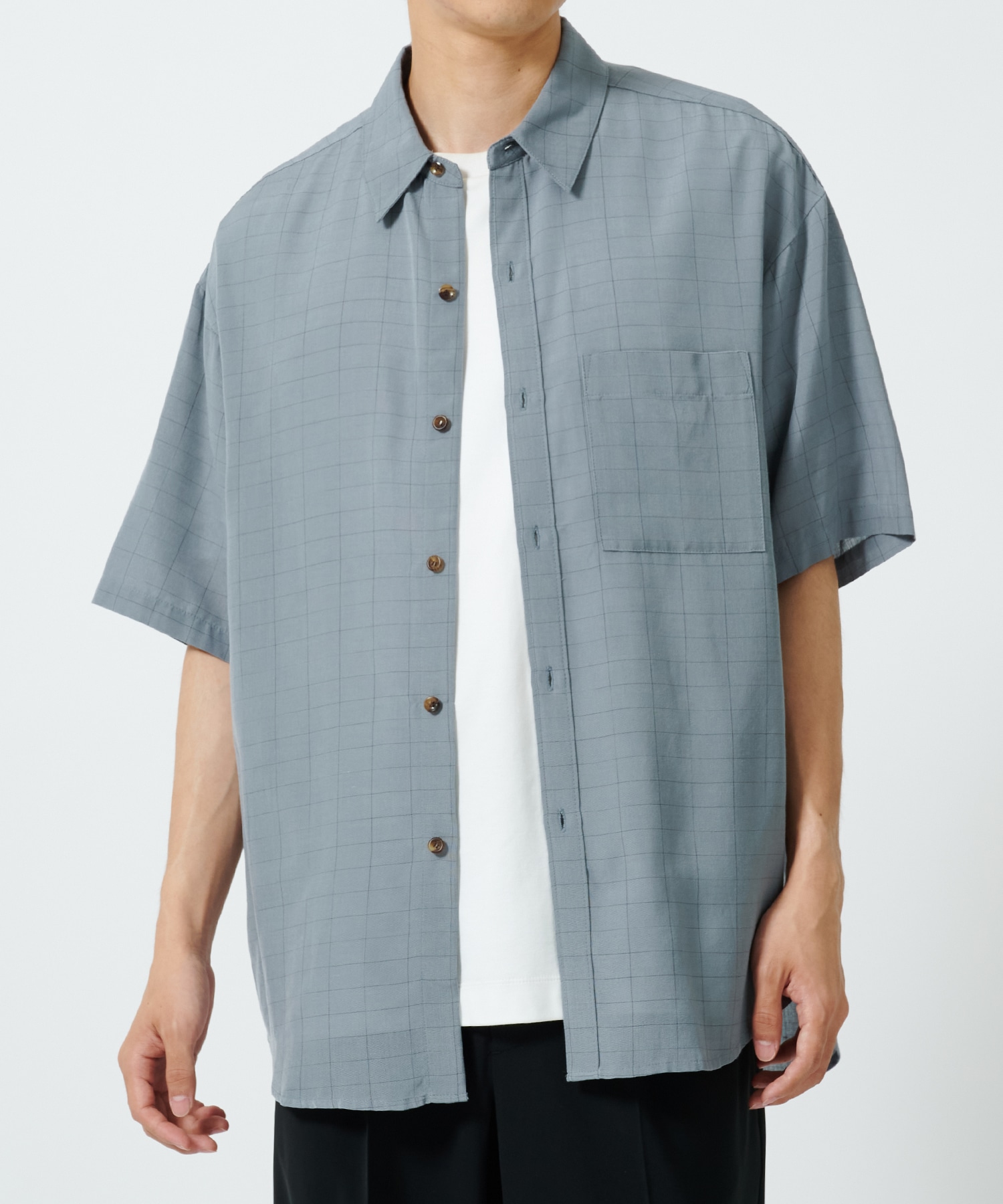 〈別注〉GRID CHECK DROP SHOULDER REGULAR COLLAR S/S SH ATTACHMENT