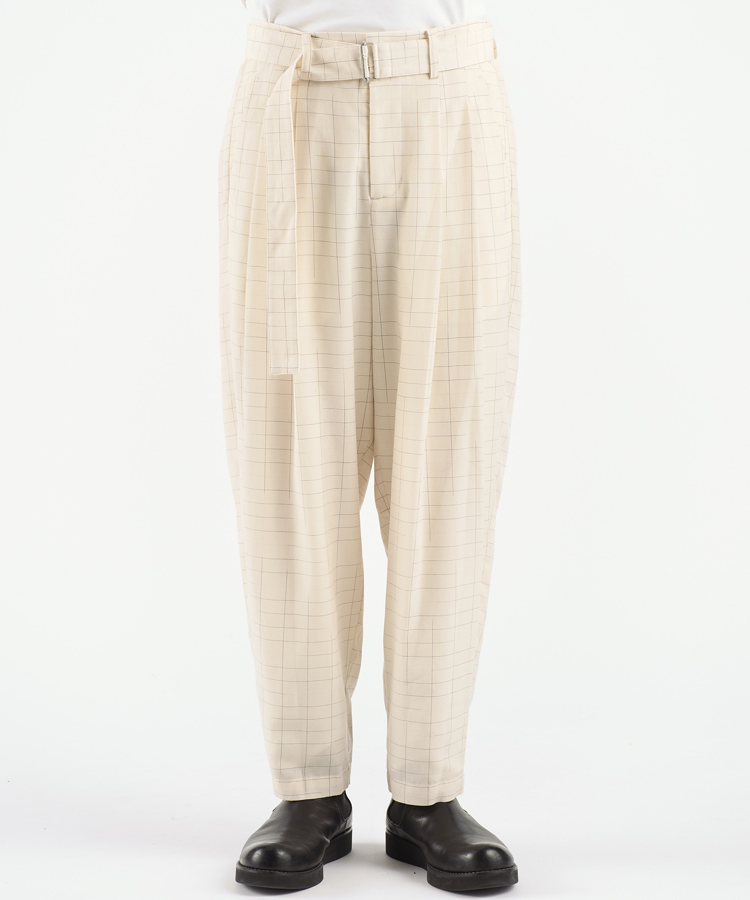 別注>GRID CHECK BELTED WIDE TAPERED SLACKS｜ATTACHMENT