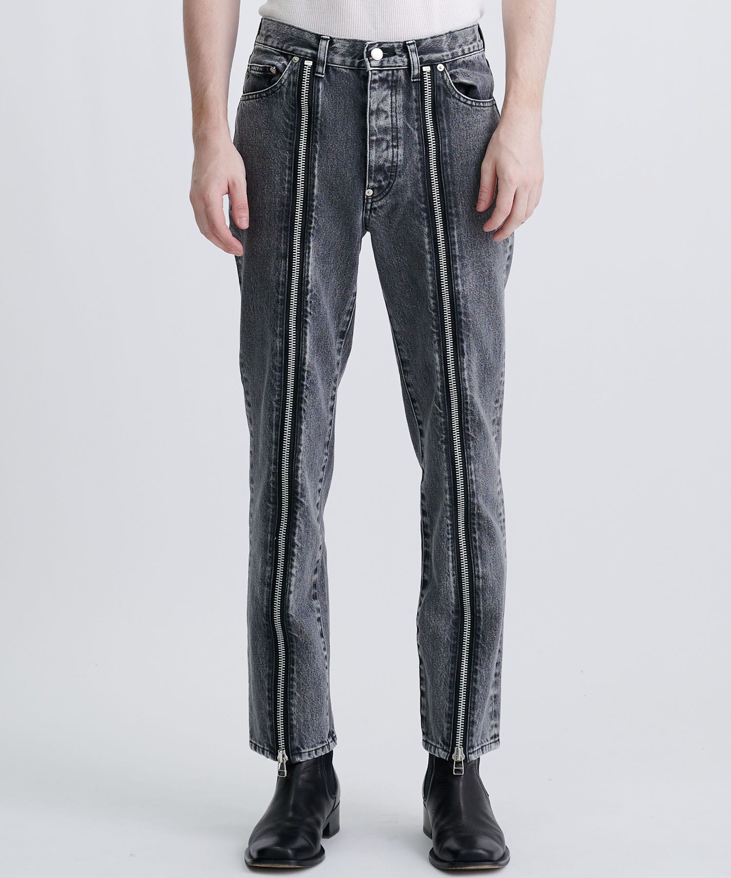 W WASHED DENIM ZIPPED PANTS