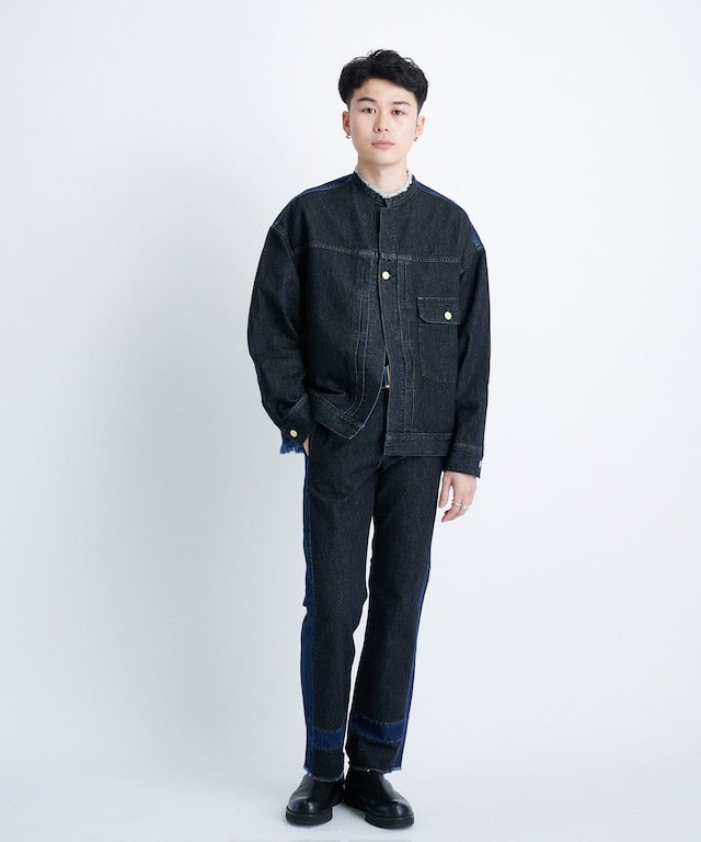 Cut-off Band Collar Denim Blouson | CULLNI