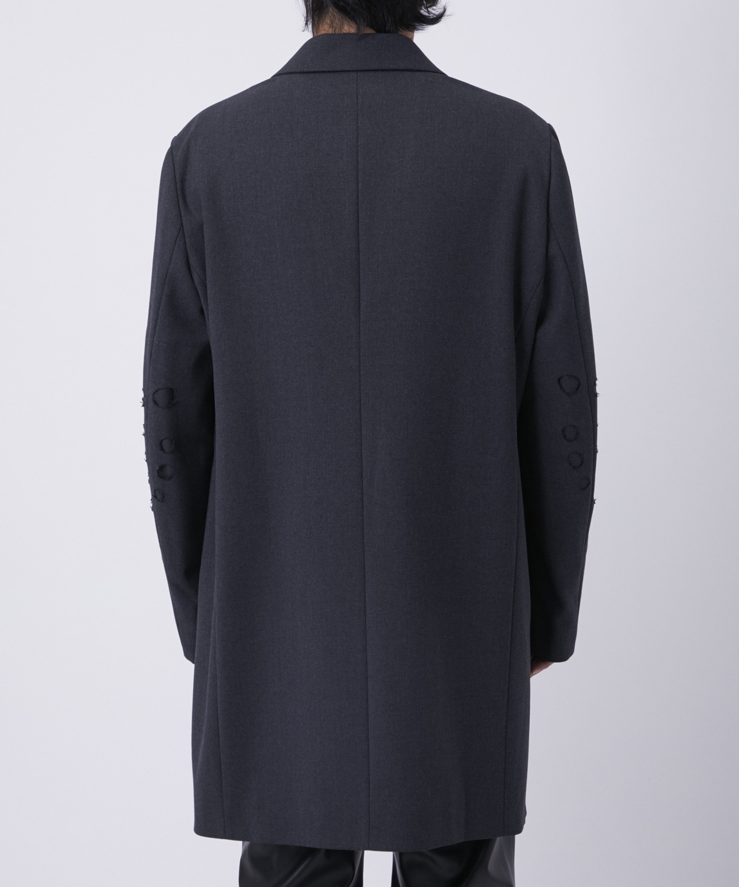 WOVEN CIRCLE BROCKEN LONG JACKET ALMOSTBLACK